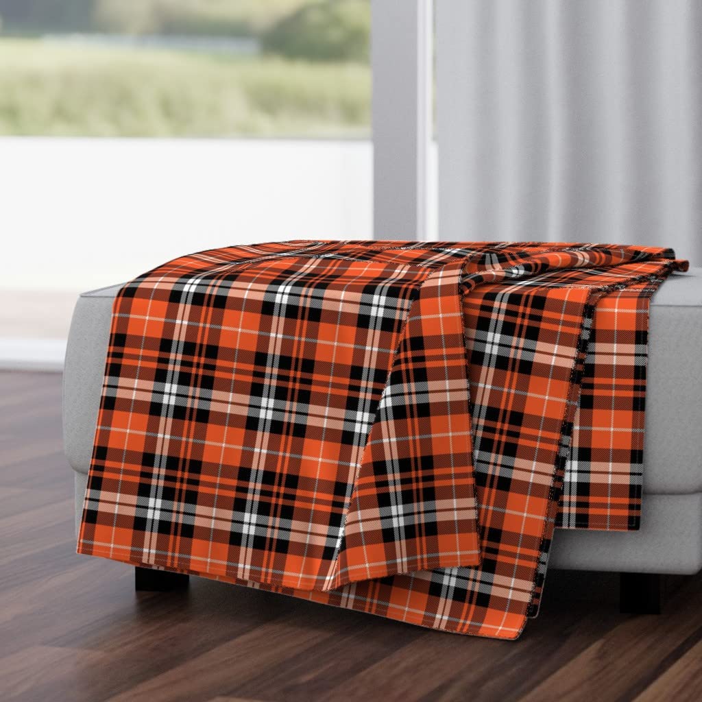 Soft Plush Minky Throw Blanket 50x70 Inches - Pumpkin Fall Plaid Orange Black White Cozy Winter Blanket | Perfect for Sofa, Bed, Couch & Seasonal Home Decor