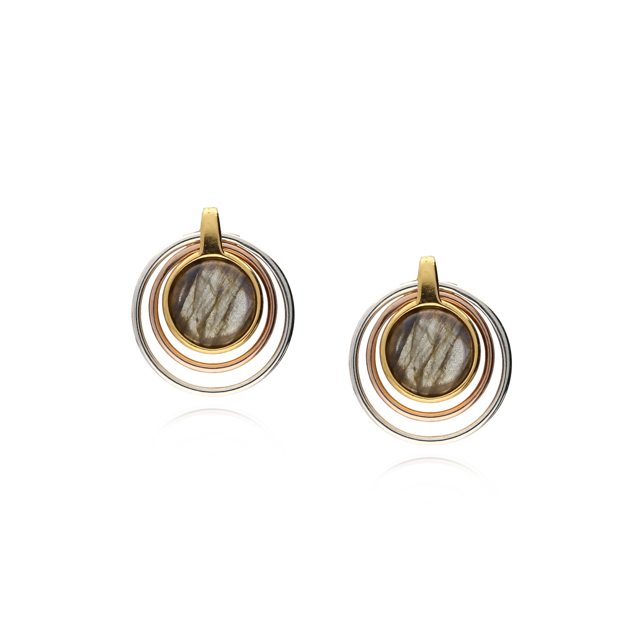 Labradorite Stud Earrings - Sterling Silver, Rose Gold & Gold Vermeil Contemporary Round Earrings for Women | Perfect for Everyday Wear, Gifts & Special Occasions
