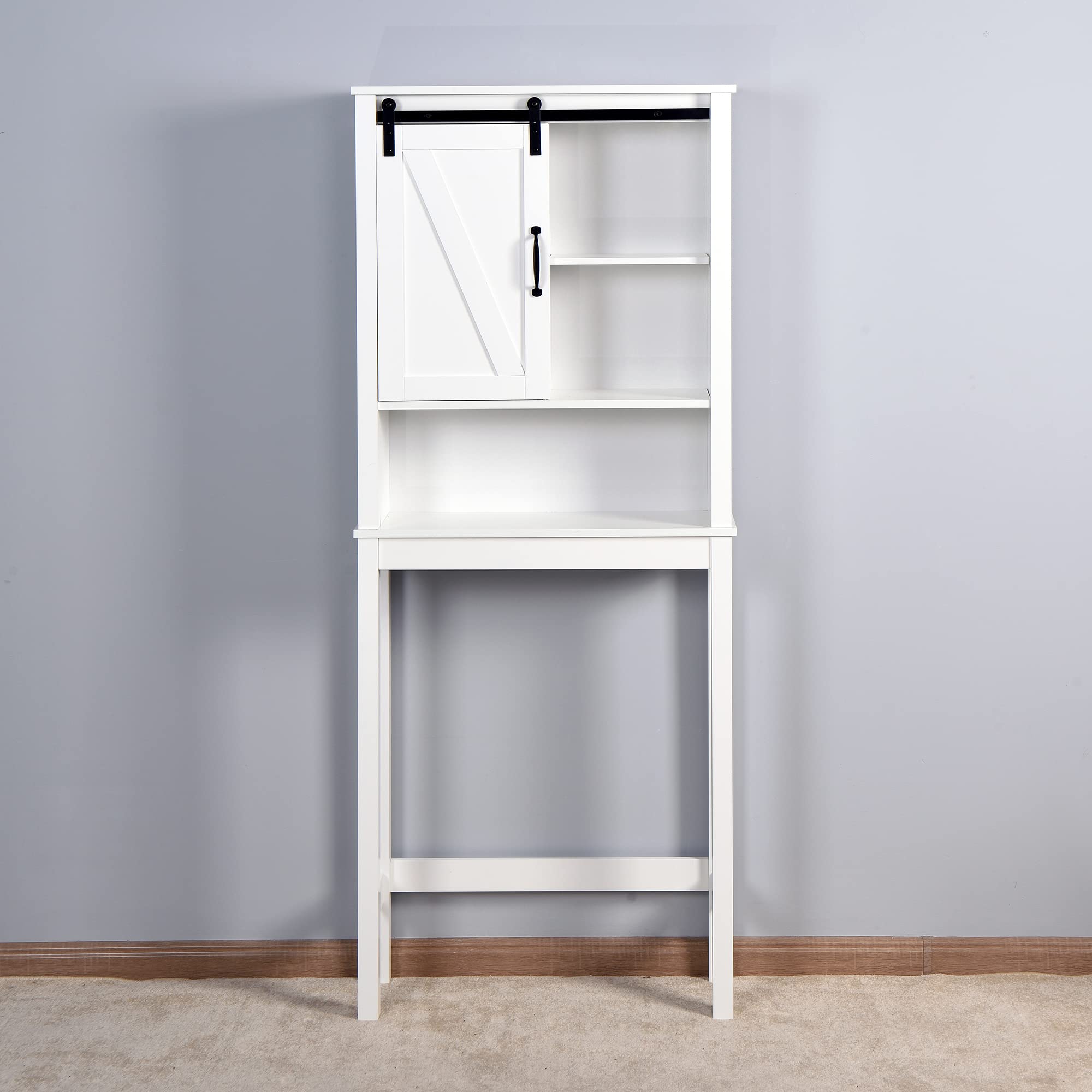LUKYRA Over-The-Toilet Storage Cabinet with Adjustable Shelves & Barn Door - 27.16 x 9.06 x 67 Inch Space Saving Bathroom Organizer - Perfect for Small Bathrooms, Apartments, and Powder Rooms