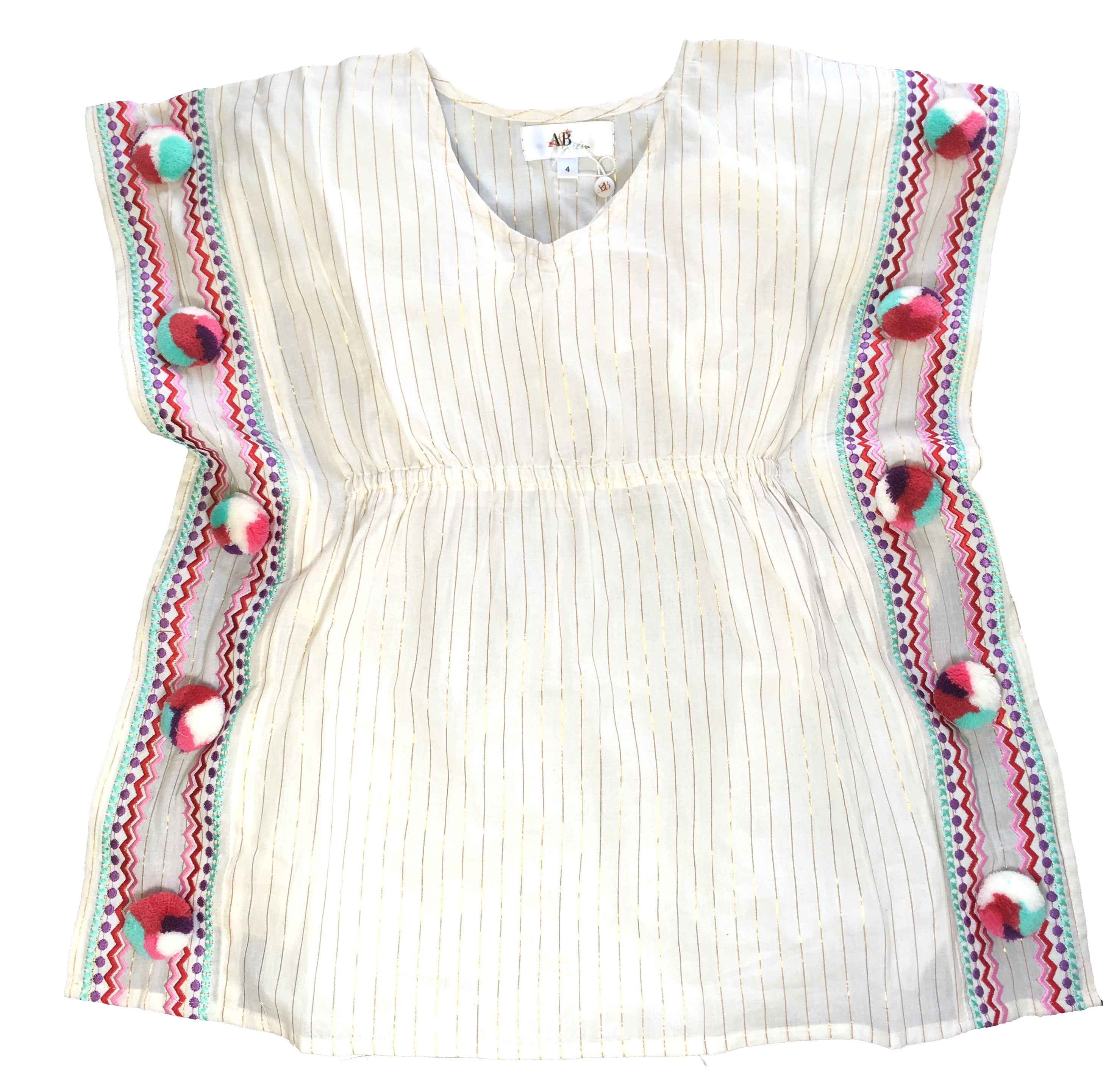 America & Beyond Zephyr Detail Cover Up - Beige & Gold Striped Beach Wrap, Lightweight Summer Shawl for Women, Perfect for Poolside, Beach, and Vacation Outfits