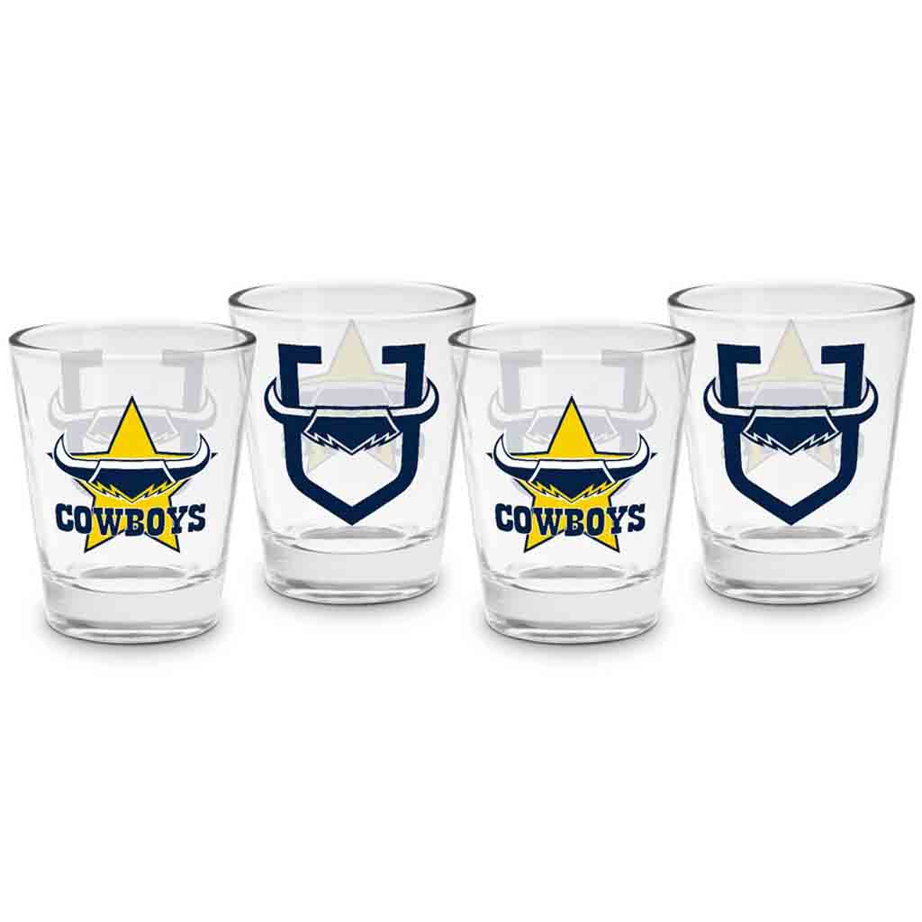 North Queensland Cowboys 4-Pack Shot Glasses - Premium 2oz Barware for Whiskey, Tequila & Cocktails - Perfect for Game Day Parties, Gifts & Home Bars