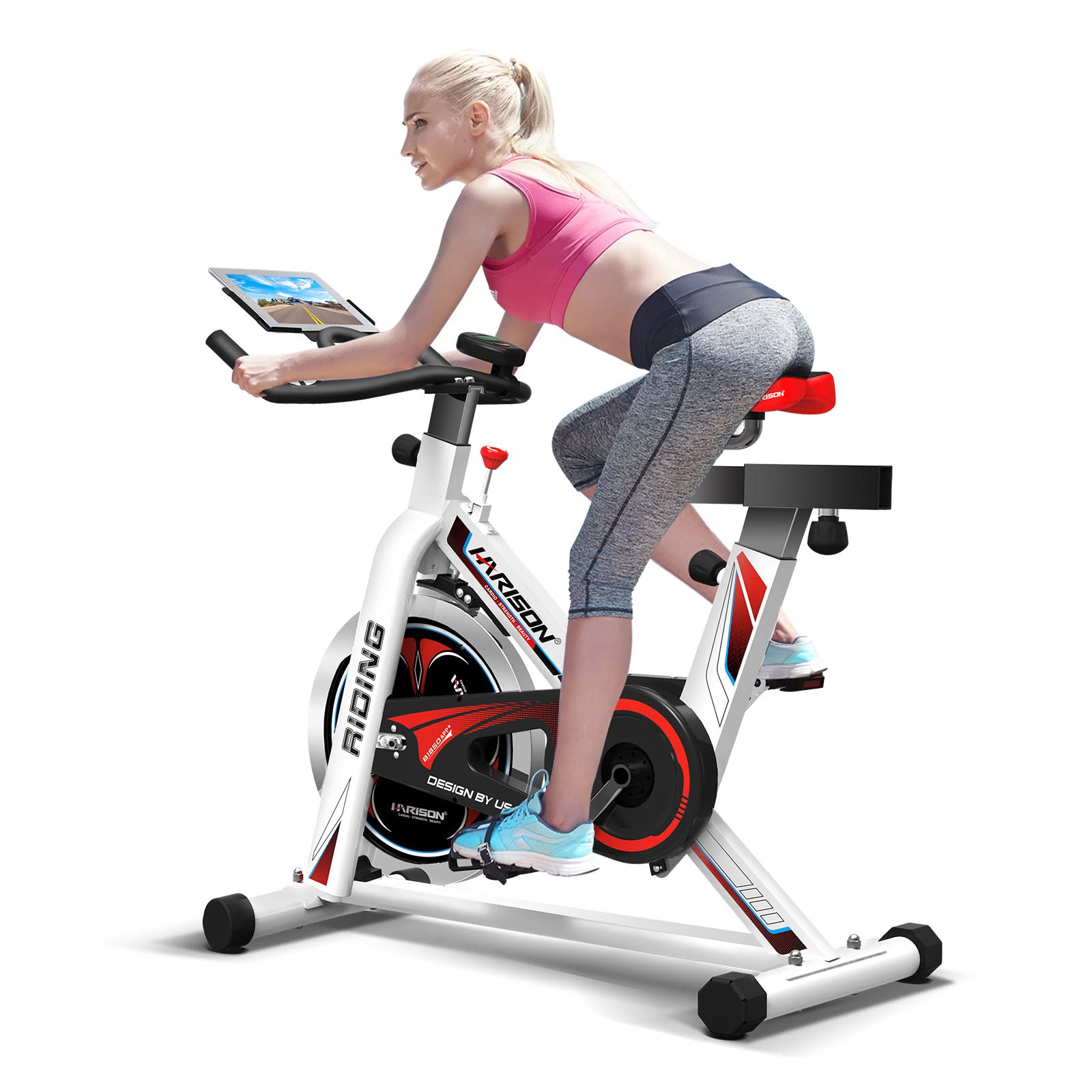 HARISON Exercise Bike for Home - Indoor Cycling Bike with Tablet Holder & Adjustable Resistance - Perfect for Cardio Workouts, Home Gym & Small Spaces