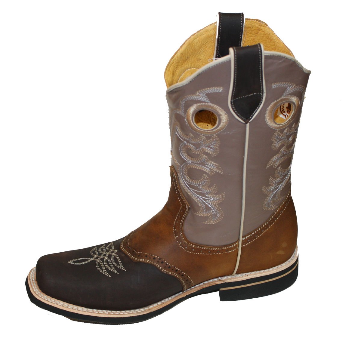 Men's Genuine Cowhide Leather Western Boots - Square Toe Rodeo Cowboy Boots for Riding, Country Dancing & Outdoor Work