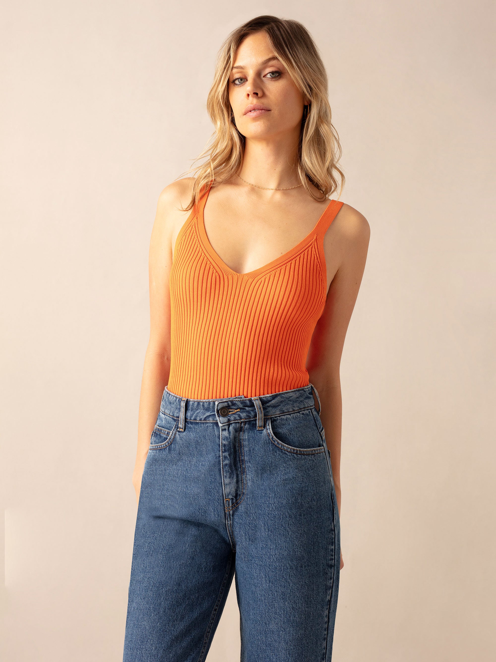Orange Ribbed Knit Vest Top for Women - Casual Stretch Sleeveless Sweater - Perfect for Layering, Fall Outfits & Coffee Dates