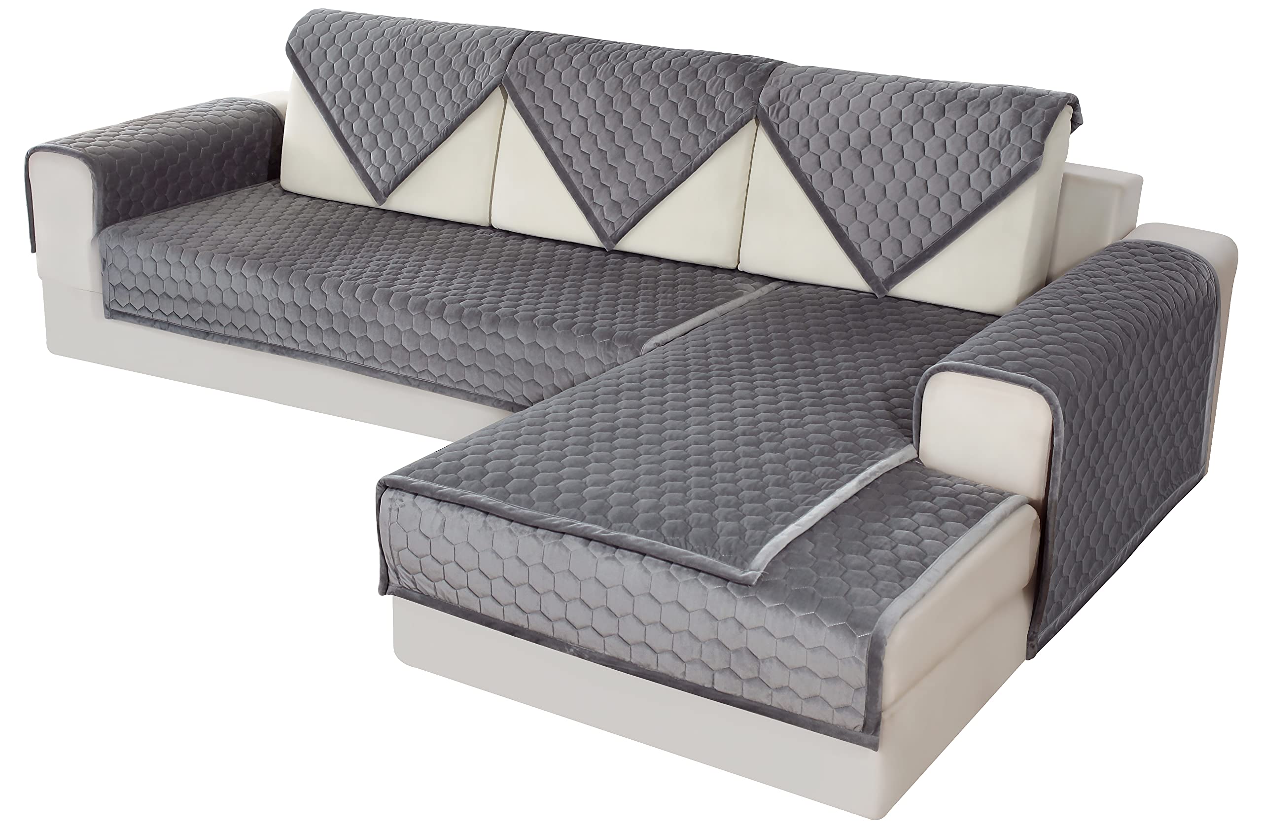 Royhom Velvet Sectional Sofa Cover - Quilted Anti-Slip Furniture Protector for Pets (43 x 94 Inches, Taupe) | Perfect for Living Room, Family Room & Pet-Friendly Homes