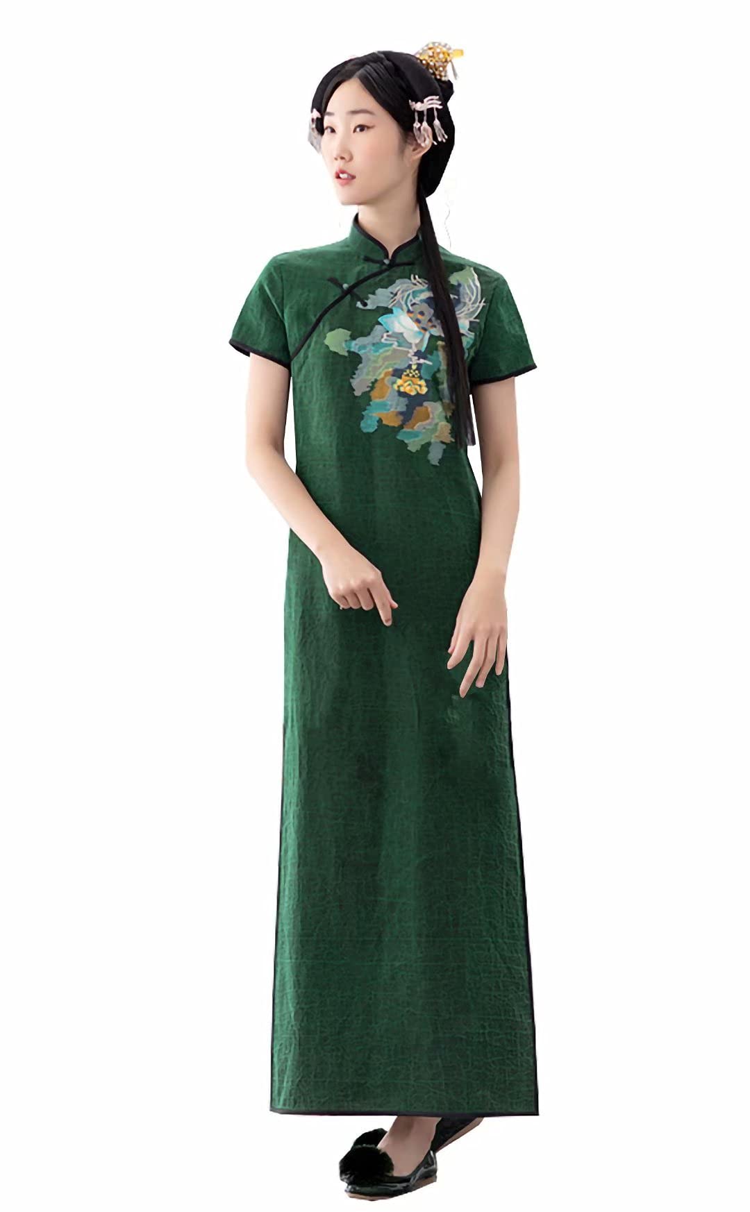 Chinese Silk Embroidery Traditional Oriental Women's Dress - Elegant Long Floral Cloud Yarn Gown for Special Occasions & Cultural Events
