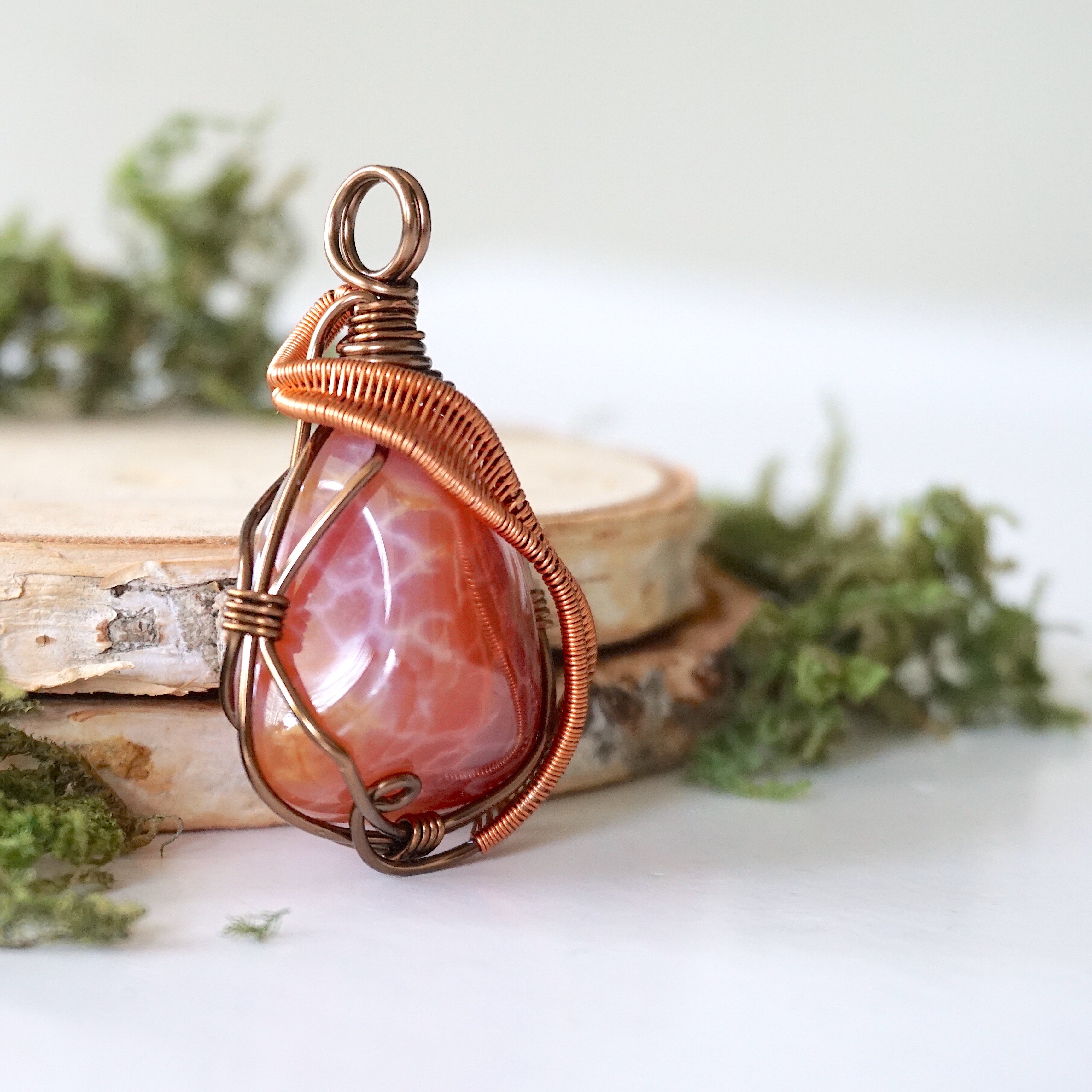 Fire Agate Crystal Necklace for Women – Natural Gemstone Pendant Jewelry for Healing & Protection | Perfect for Meditation, Energy Work & Spiritual Gifts