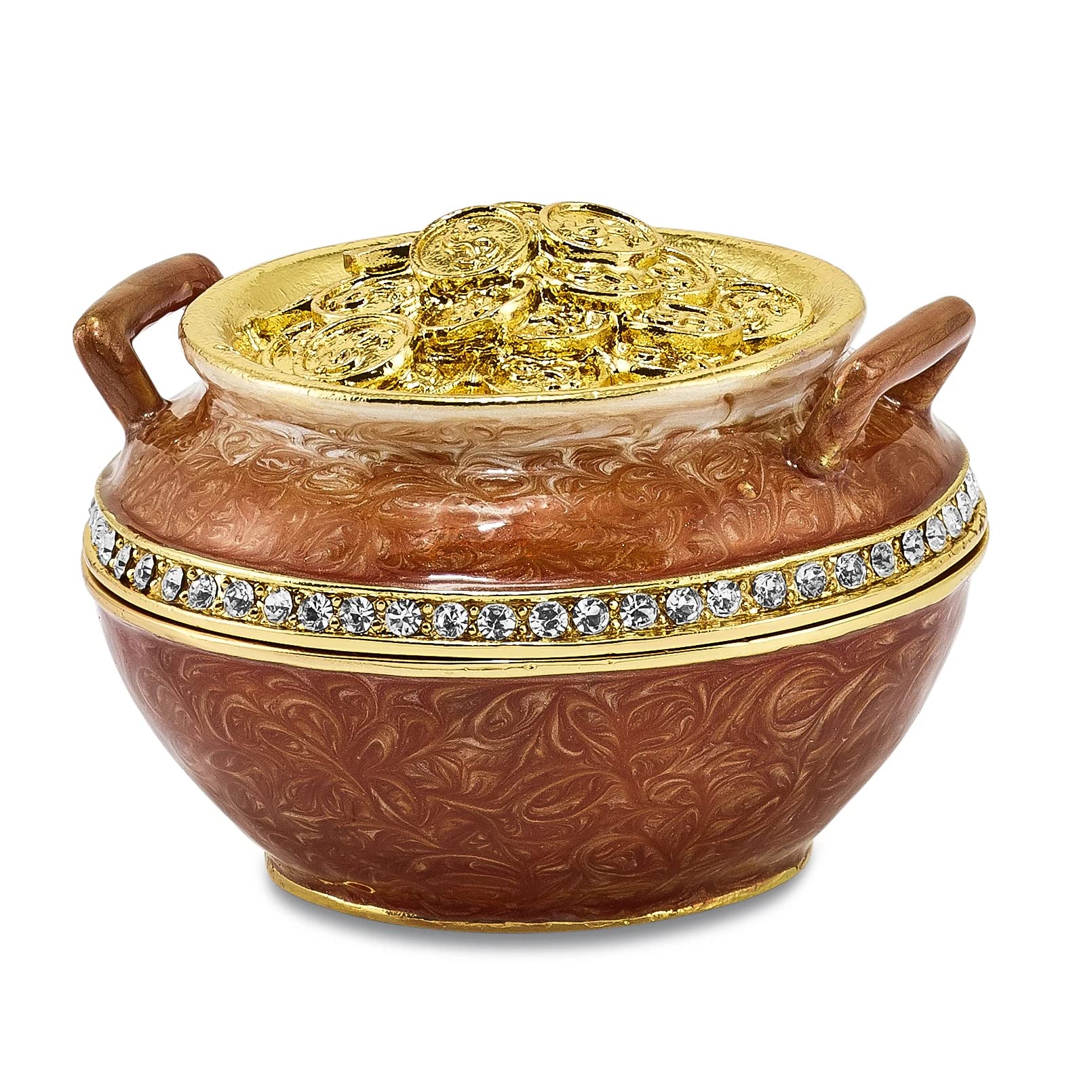 Elegant Bejeweled Crystal Pot of Gold Trinket Box - Perfect for Jewelry Storage, Gift Giving & Home Decor