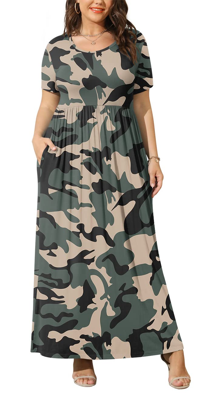 BISHUIGE Plus Size Maxi Dress for Women - Summer Long Dress with Pockets (XL-6X) | Beach Cover Up, Vacation Outfit, Casual Wear