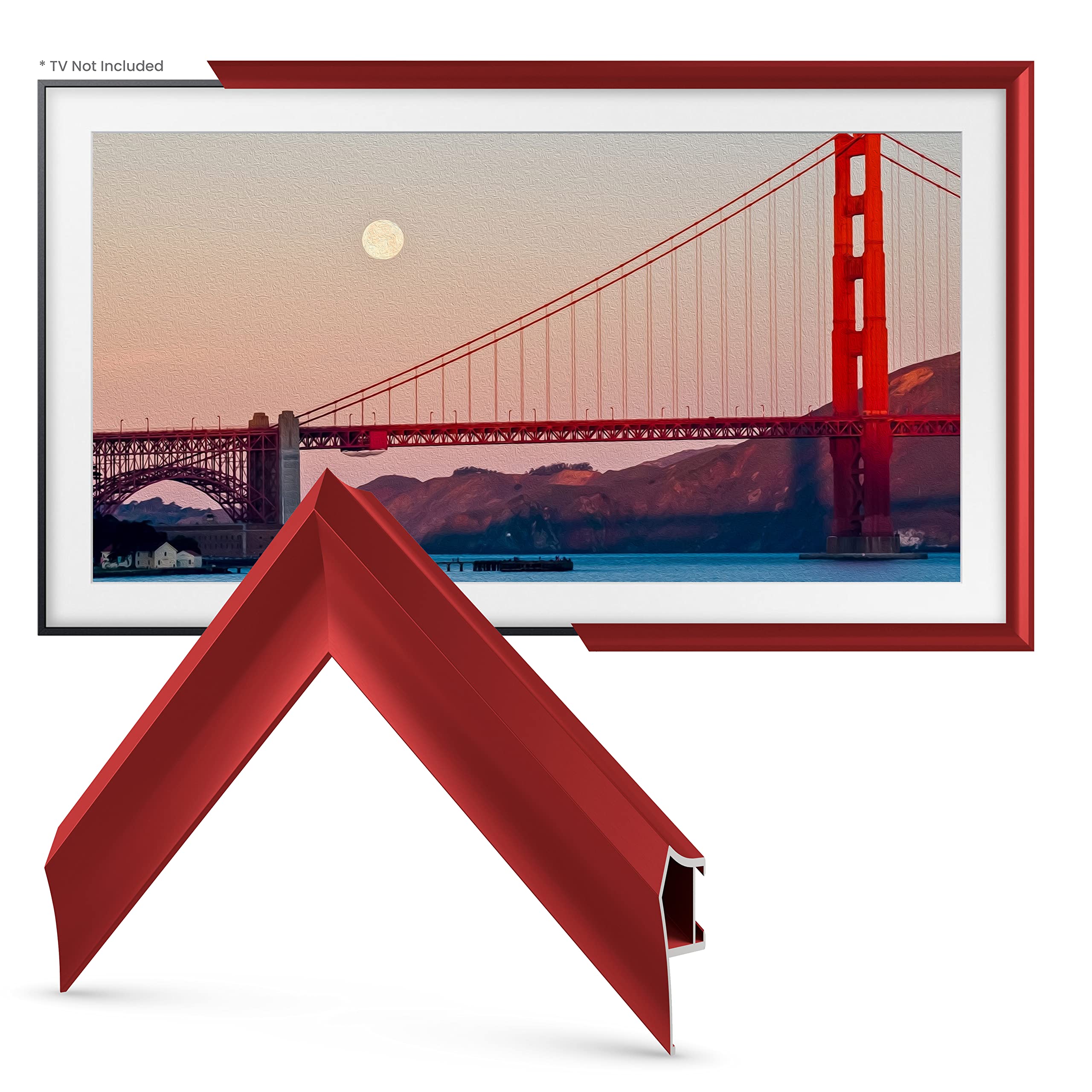 Decorative Alloy Prismatic TV Frame - Candy Red Bezel for Samsung The Frame TV (43 Inch, Compatible with 2021-2023 Models) - Perfect for Living Room & Bedroom Wall Art Display