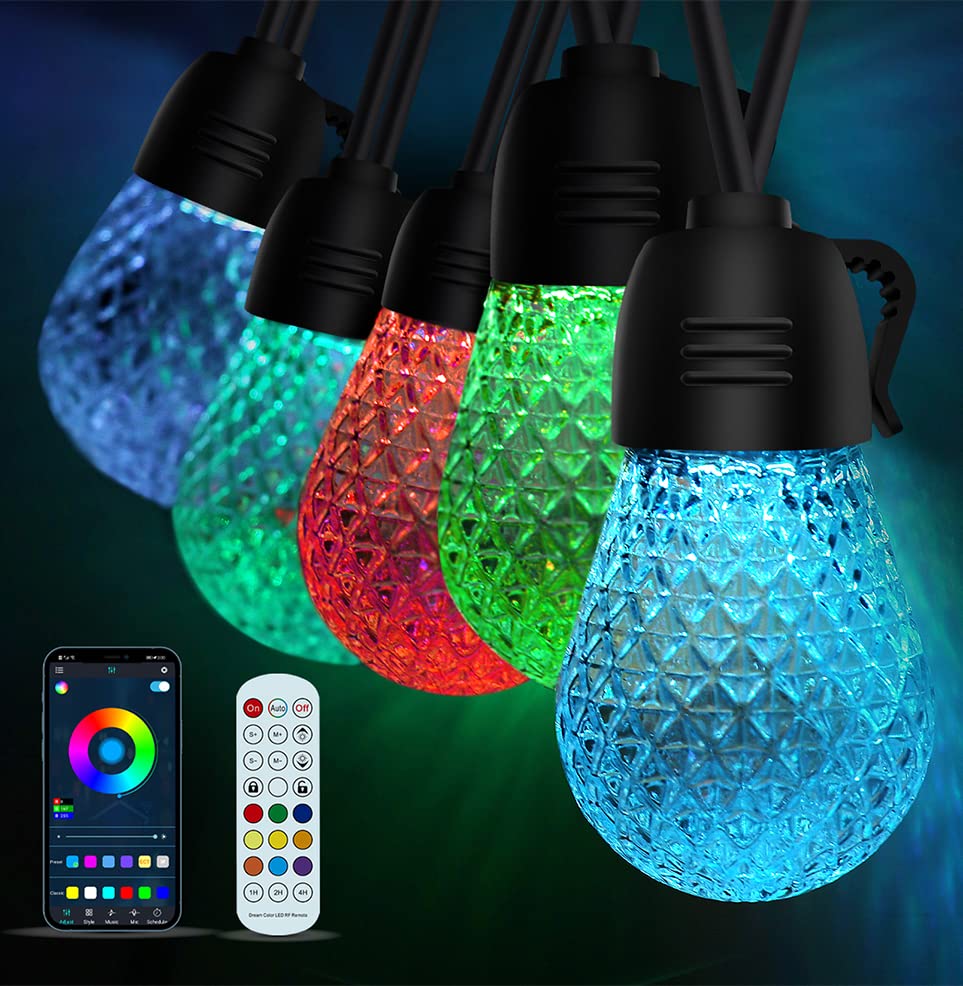 MUZHIYA 49FT Outdoor String Lights Waterproof with APP & Remote Control - 8 Dynamic Modes Shatterproof Christmas Lights for Patio, Backyard, Balcony, Garden | Perfect for Parties, Weddings, and Outdoor Decor