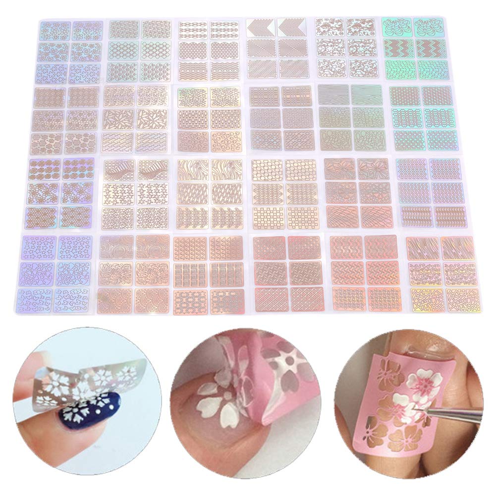 24 Sheet Nail Vinyl Stencils - Self Adhesive Gold & Silver Nail Art Stickers for Professional & DIY Nail Designs | Perfect for Salon, Home Manicure, Party & Wedding Nail Decorations