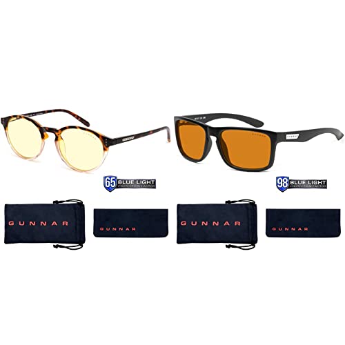 GUNNAR Gaming & Computer Glasses - Blue Light Blocking (35% & 98%) - Attaché Tortoise/Rose Fade & Intercept Onyx - Clear & Amber Max Tint - Reduce Eye Strain for Gamers & Office Workers