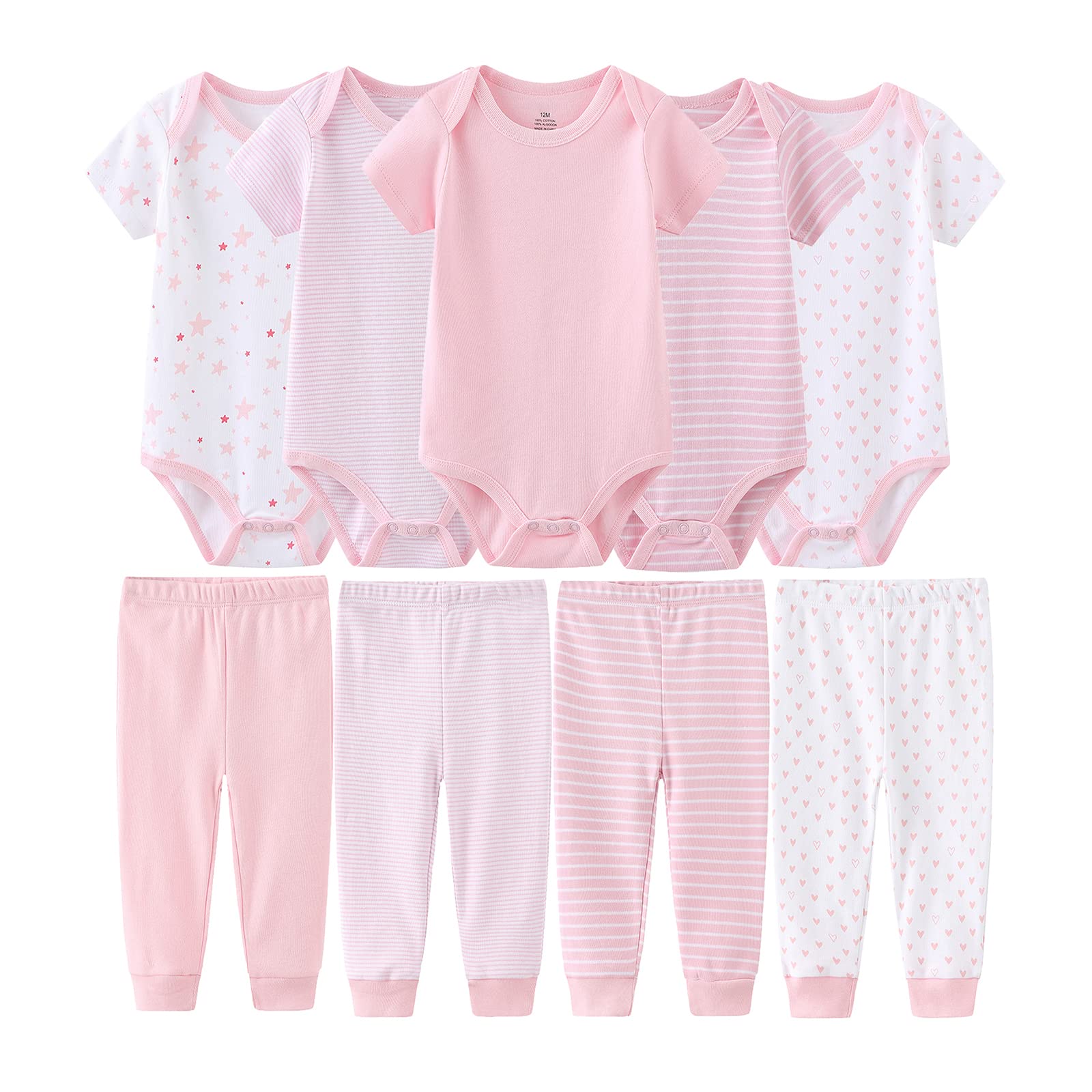Soft Cotton Short Sleeve Baby Bodysuit & Pants Set - Newborn Infant Clothes for Boys & Girls | Perfect for Playtime, Photo Shoots & Everyday Wear
