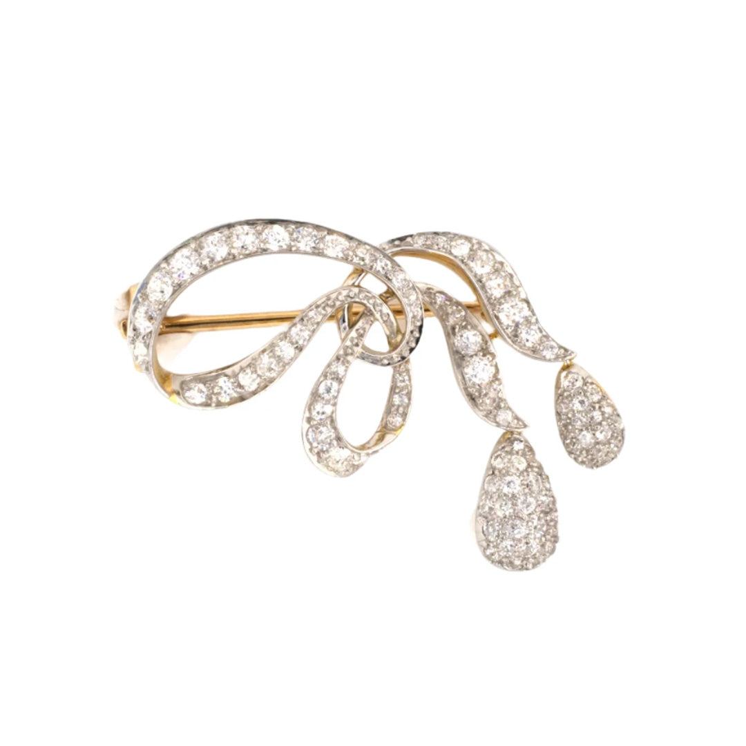 Antique Edwardian Diamond Ribbon Bow Dangle Pin - Vintage Jewelry for Bridal, Prom & Special Occasions