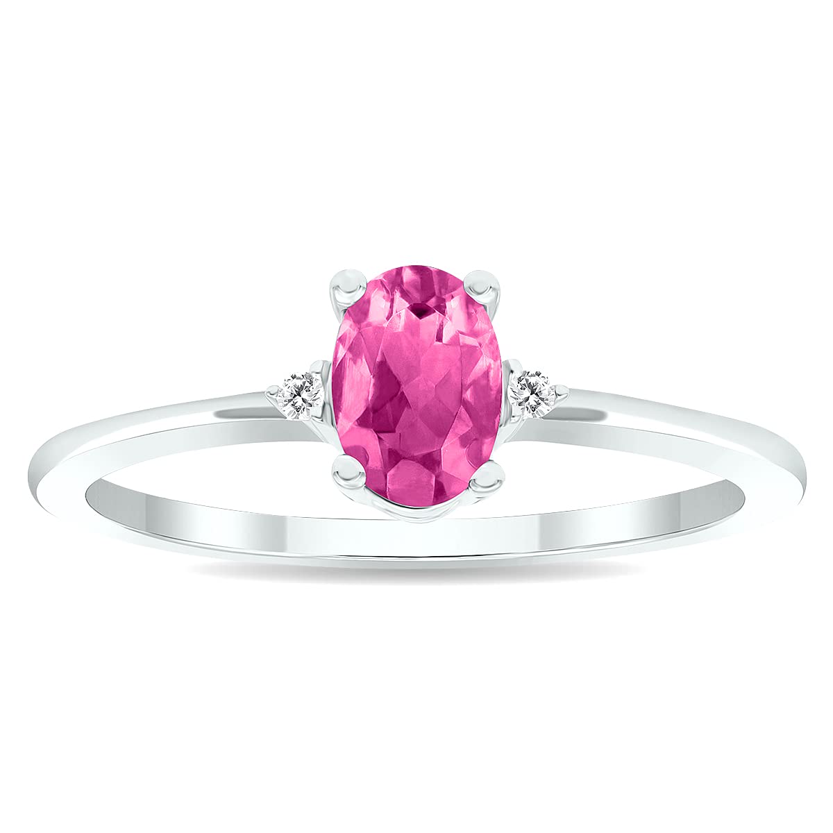 10K White Gold Women's Pink Topaz & Diamond Classic Band Ring – Elegant Jewelry for Weddings, Anniversaries & Special Occasions