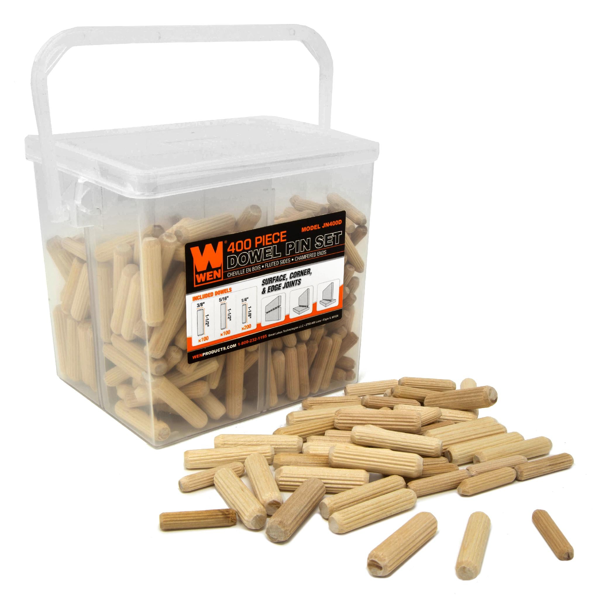 WEN JN400D 400-Piece Fluted Dowel Pin Assortment Kit - 1/4