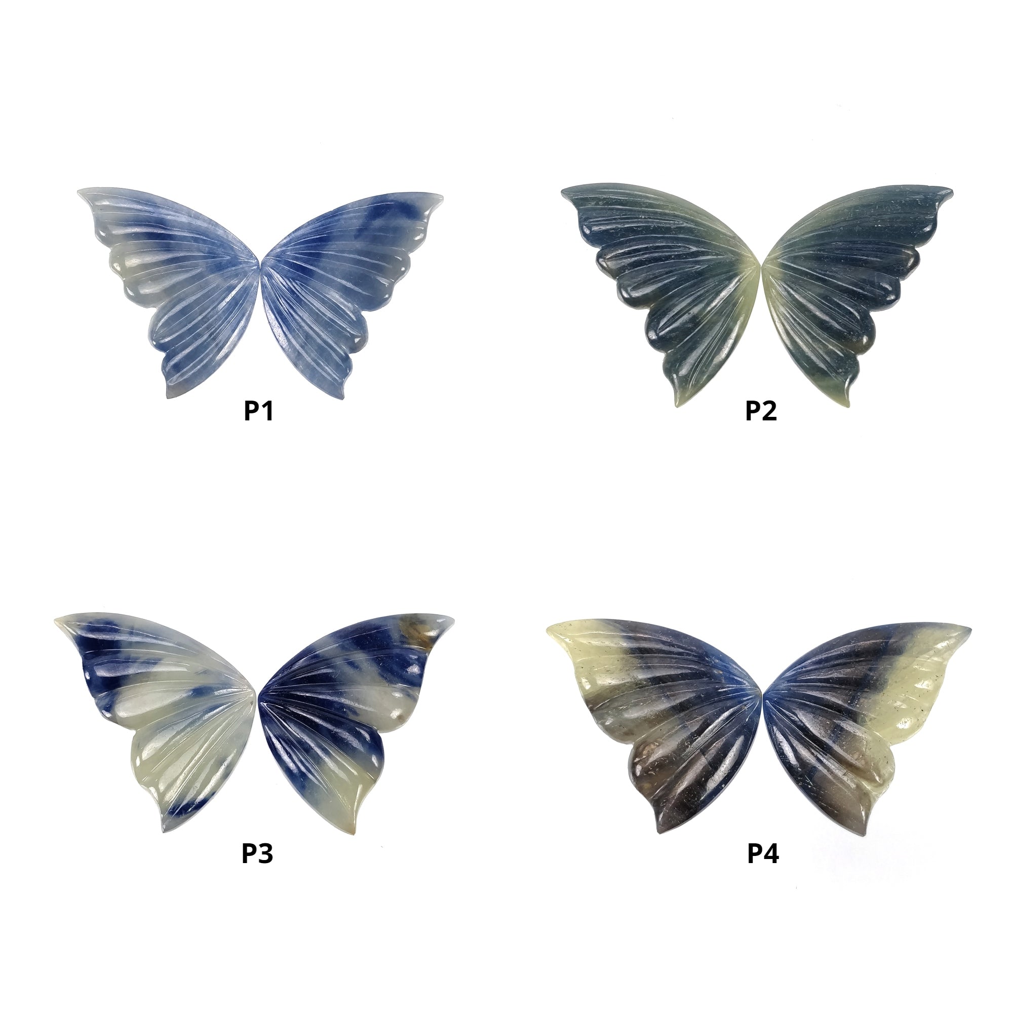 Natural Untreated Bi-Color Sapphire Hand Carved Butterfly Pair - Multi Sapphire Gemstone Jewelry for Women | Perfect for Gift Giving, Wedding Accessories & Special Occasions