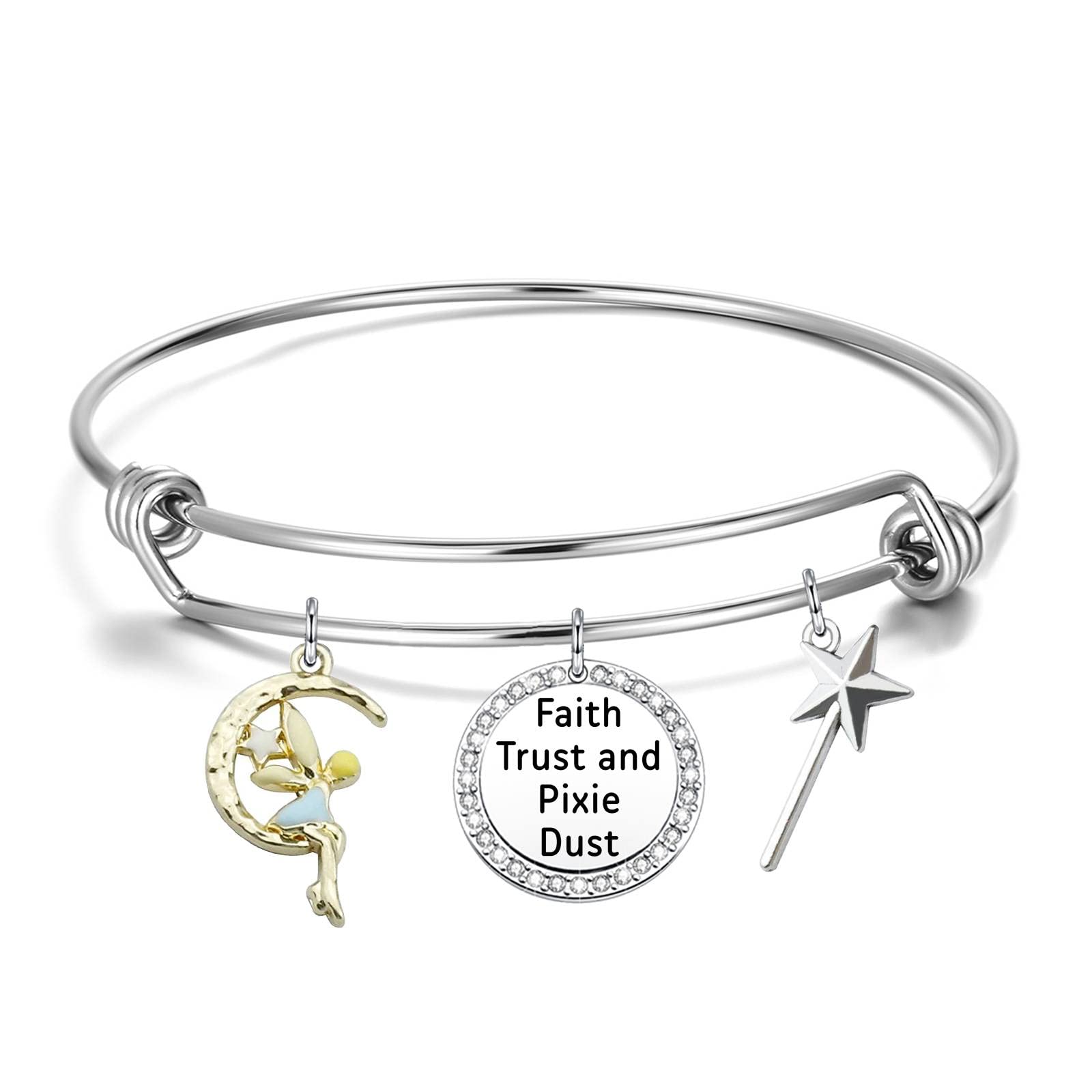 Tinkerbell Bracelet for Women & Girls - Faith Trust & Pixie Dust Charm Jewelry, Birthday Gift for Daughter, Sister, Friend | Perfect for Disney Fans, Fairy Tale Lovers & Special Occasions