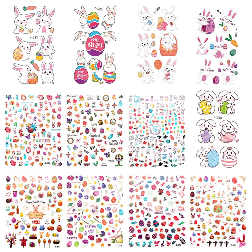 Cute Cartoon Nail Art Stickers - 12 Sheets Easter Nail Decals for DIY Manicure & Party Nail Decorations | Perfect for Easter, Birthday Parties & Girls' Nail Art Designs
