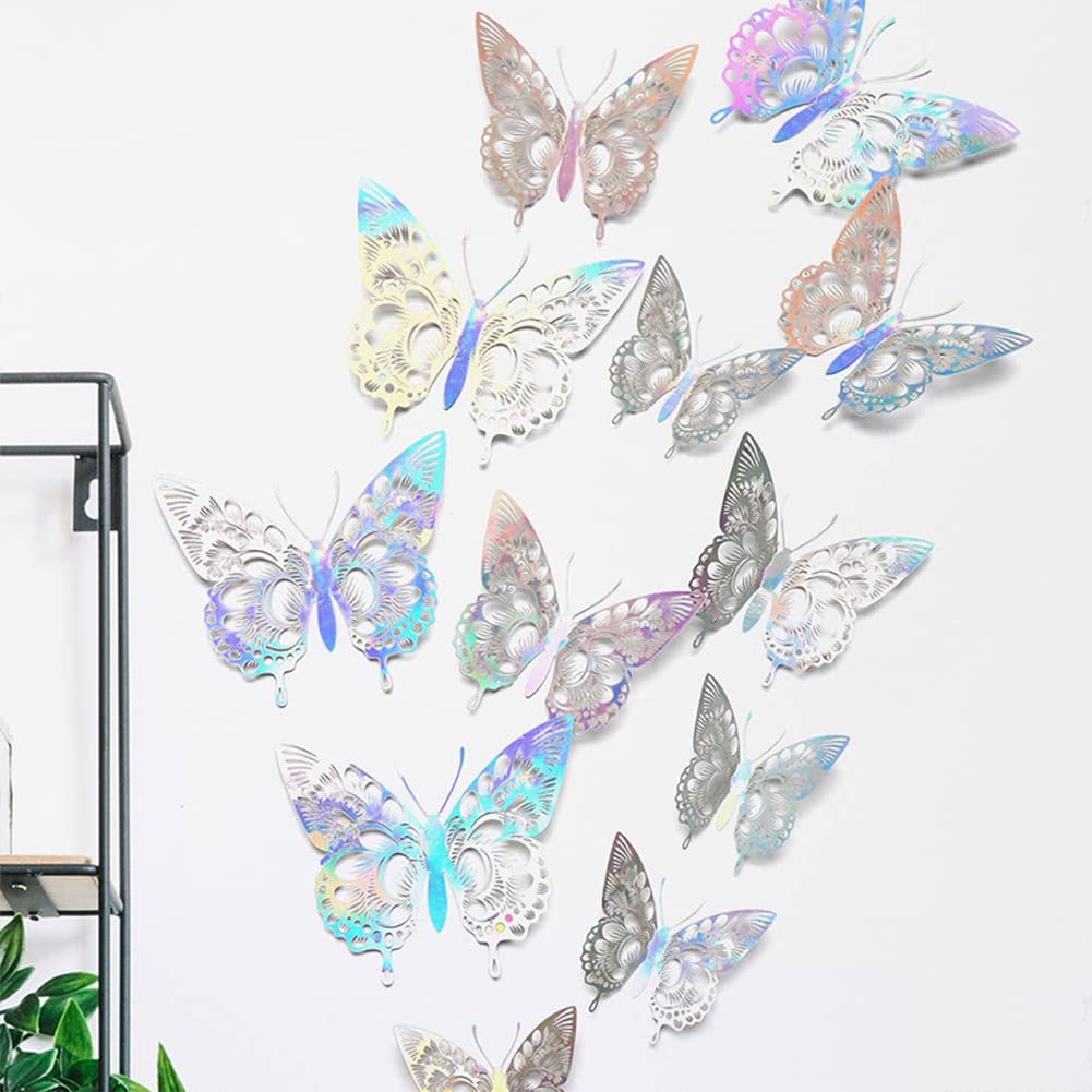 12PCS 3D Butterfly Wall Stickers - Self-Adhesive Decorative Vinyl Wall Decals for Home, Bedroom, Nursery, Living Room Decor - Easy Peel & Stick Design for Girls Room, Dorm, Office Wall Art