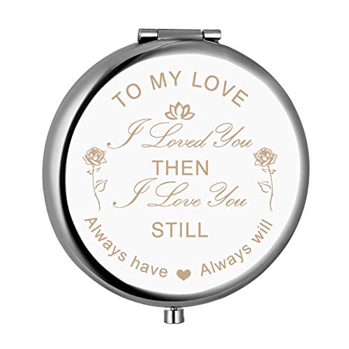 Personalized Engraved Compact Mirror for Wife - Romantic Anniversary, Birthday & Valentine's Day Gift from Husband (Silver) | Perfect for Makeup Touch-Ups, Handbag Essentials & Thoughtful Surprises