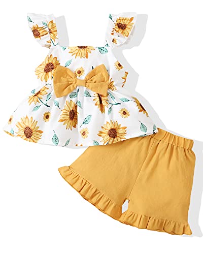 Toddler Girl Summer Outfits - Floral Ruffle Sleeveless Top & Shorts Set for Playtime