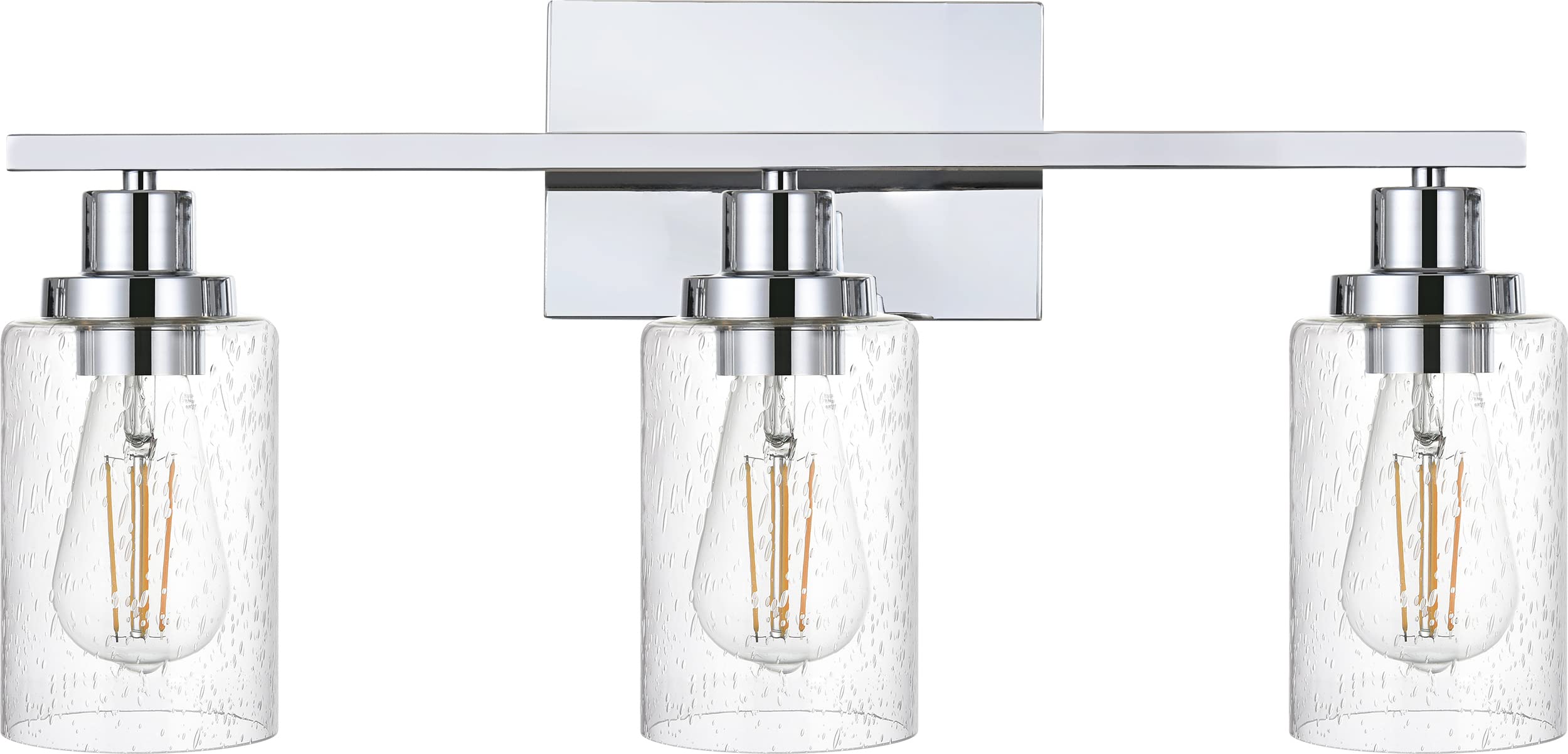 MELUCEE 3-Light Bathroom Vanity Mirror Light Fixture - Chrome Finish with Bubbled Glass Shades - Wall Sconce Lighting for Bathroom, Hallway, Kitchen & Foyer - Modern Home Decor (Patent No.: US D963914 S) - Perfect for Makeup Application and Ambient Lighting