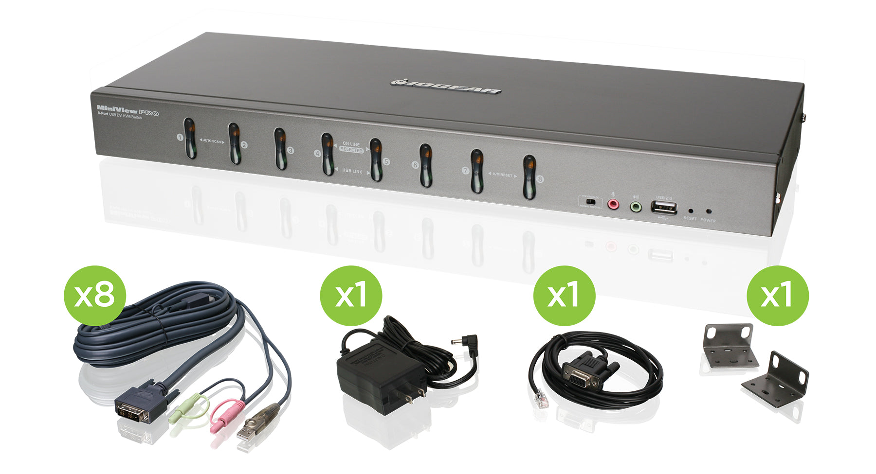 8 Port DVI KVMP Switch with VGA Support & USB KVM Cables - TAA Compliant for Multi-Computer Control | Ideal for Office, Data Center, and IT Management Workstations