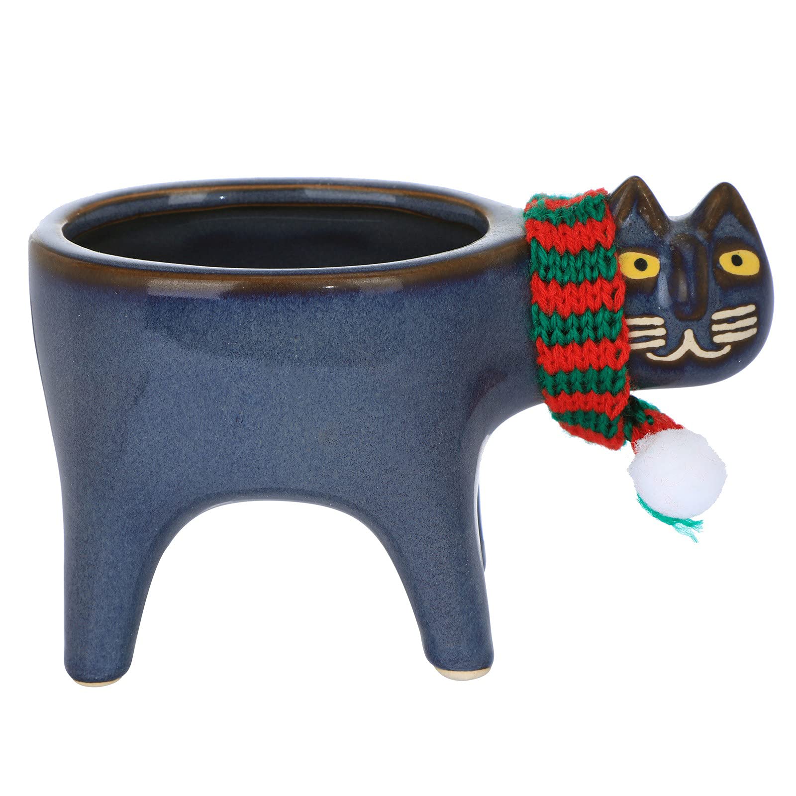 Ceramic Succulent Planter with Drainage - Cactus Flower Pot for Home Decor, Garden, Office Desk - Faux Potted Plant with Stand (Size C) - Perfect for Indoor Greenery and Cat-Friendly Spaces
