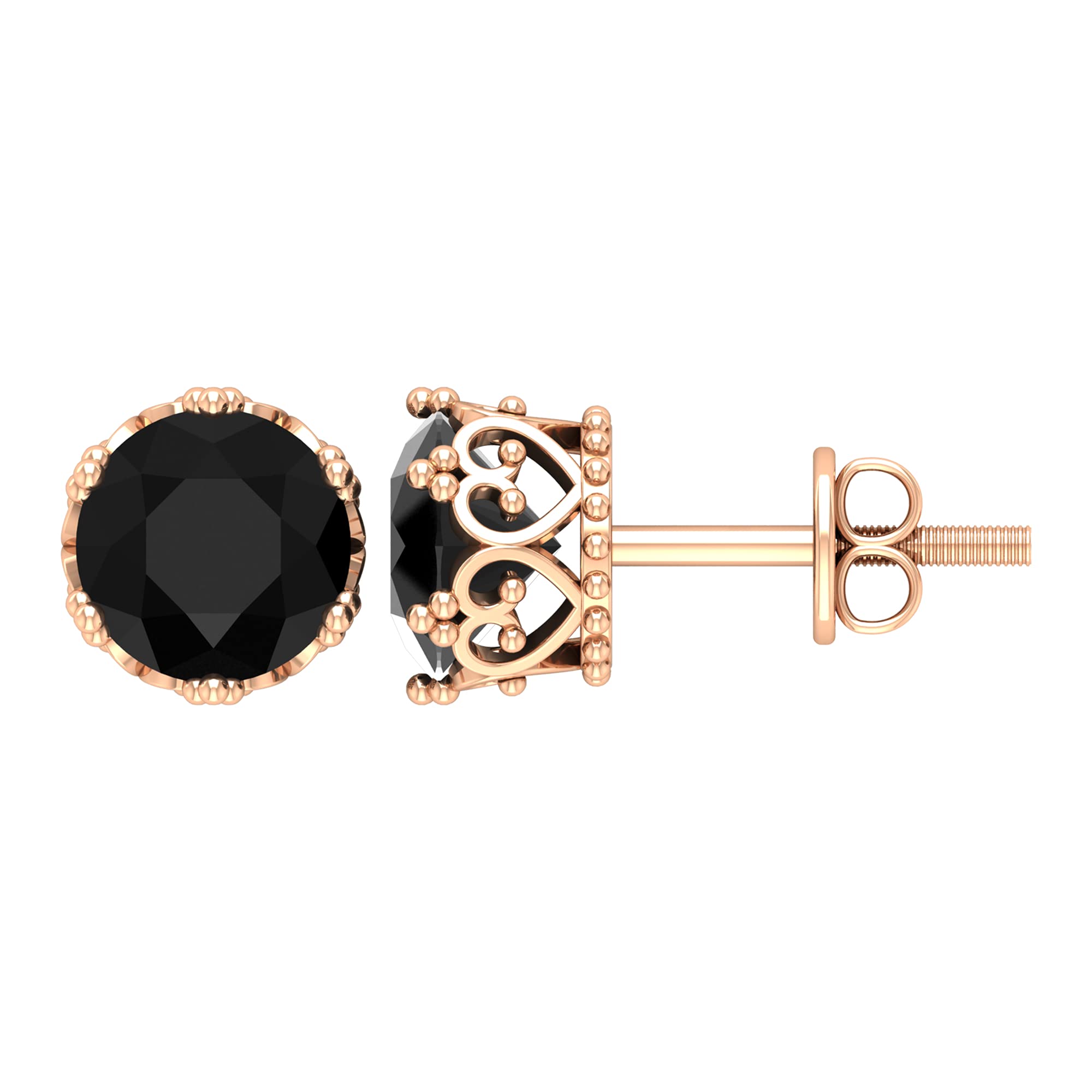 14K Solid Gold Black Spinel Stud Earrings for Women - 6mm Round Solitaire Crown Design, Minimalist Dainty Jewelry Gift for Her - Perfect for Everyday Wear, Office, Date Night & Special Occasions