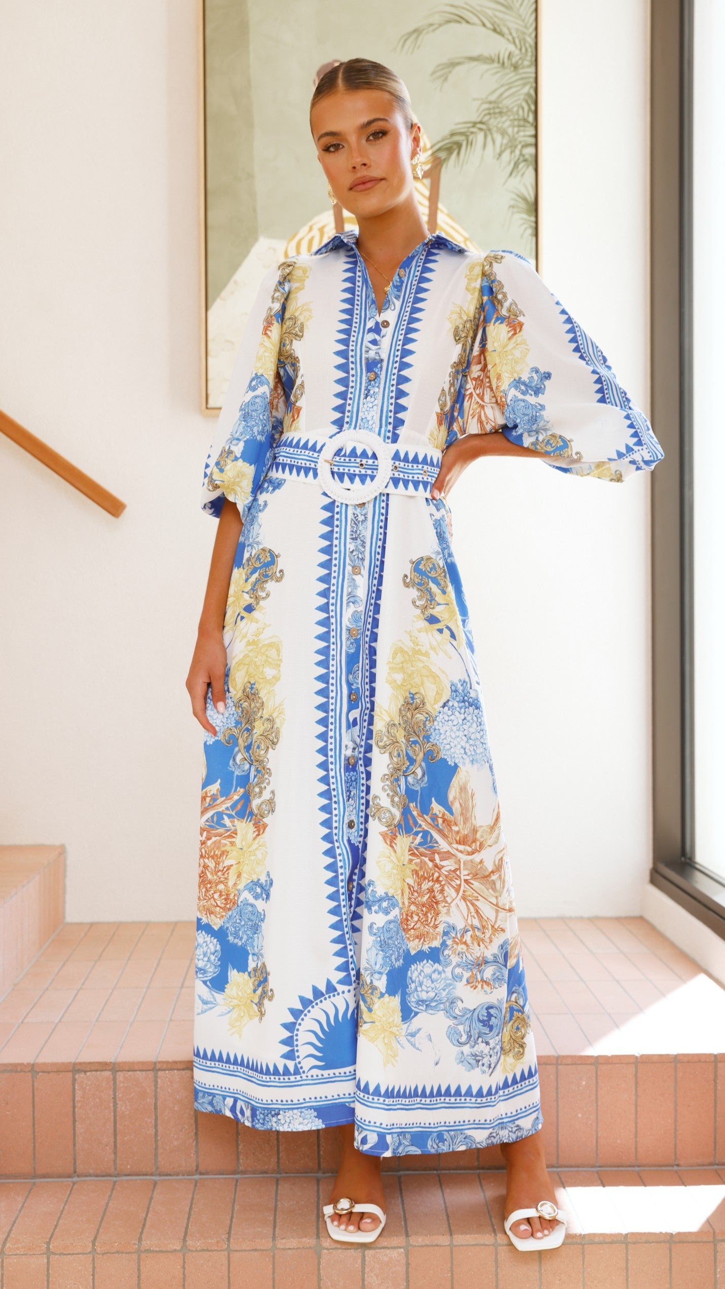Arana Maxi Dress - Blue and White Floral Print Summer Dress for Women | Beach, Vacation & Casual Wear