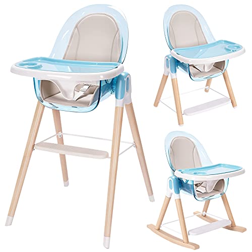 4-in-1 Adjustable Wooden Baby High Chair with Double Removable Tray - Convertible to Booster Seat & Toddler Chair | Modern Design, Easy Assembly | Perfect for Dining, Feeding & Playtime at Home
