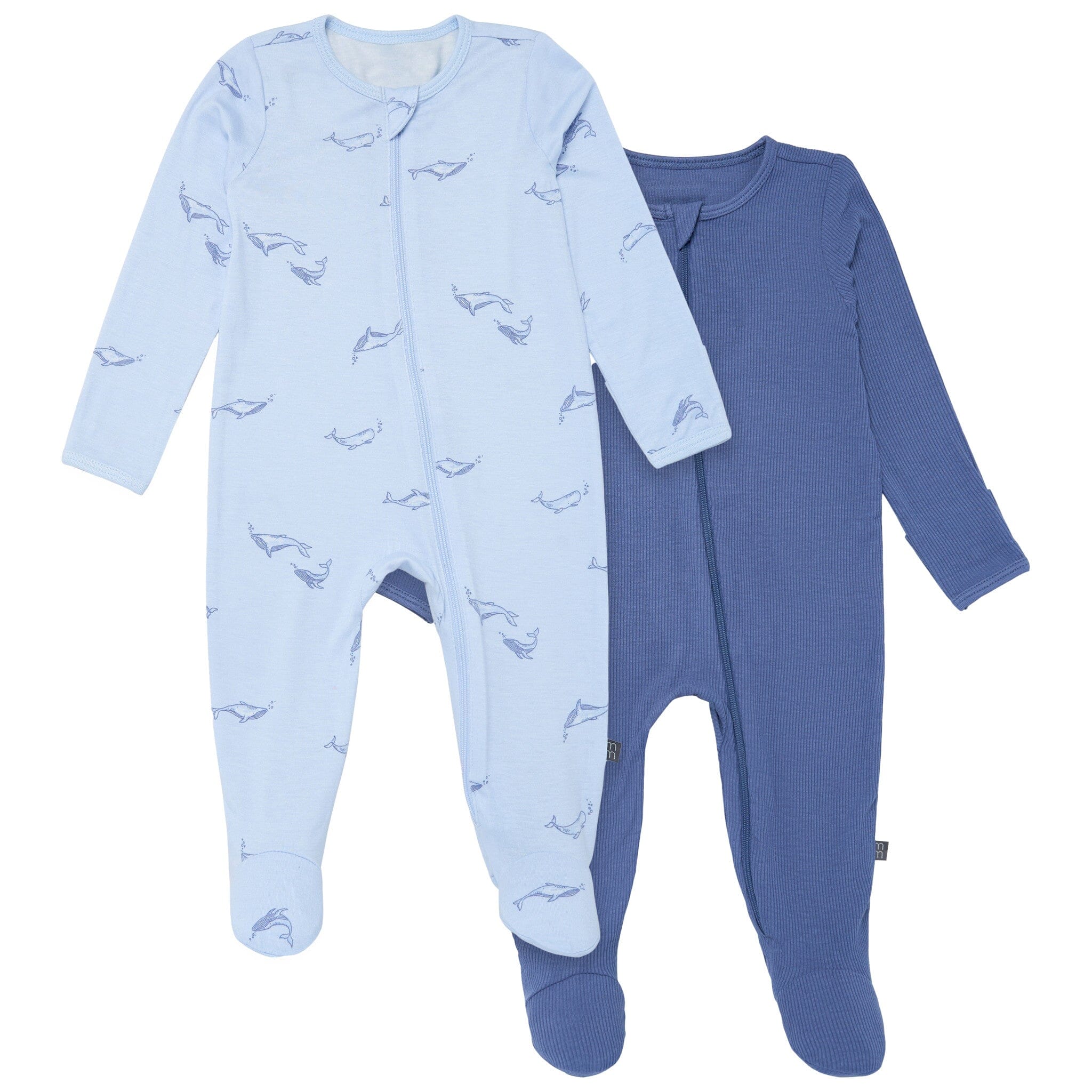 2 Pack Baby Boys Light Blue Whale Sleep 'N Plays With Mitten Cuffs - Soft Cotton Footie Pajamas for Newborns & Infants - Perfect for Nursery, Bedtime & Photoshoots