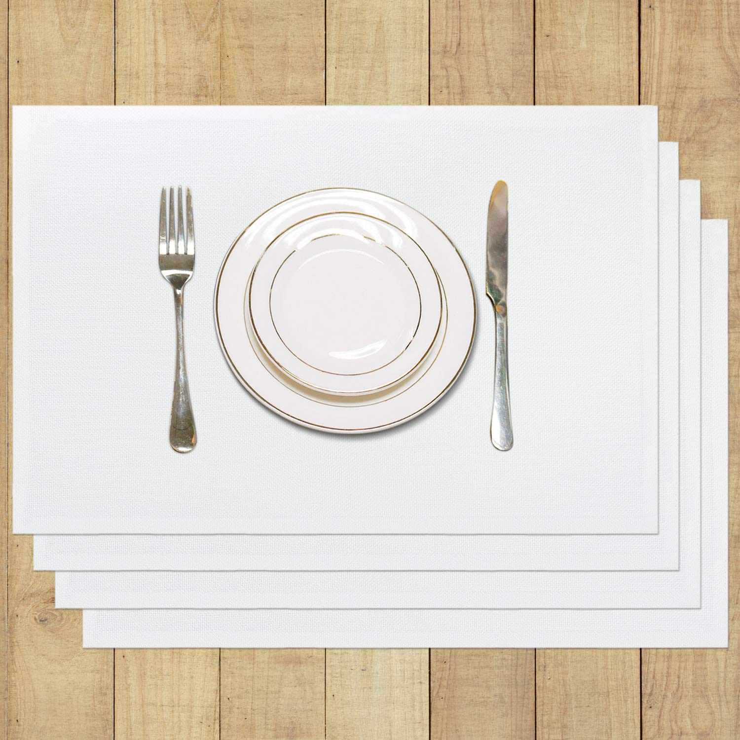 Letjolt White Placemats Set of 4 - Premium Polyester Table Mats for Wedding, Party & Dining - Waterproof & Stain Resistant Kitchen Table Decor for Everyday Use & Special Occasions