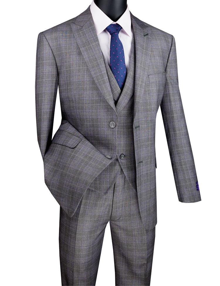 Premium Three-Piece Glen Plaid Gray Suit for Men - Business Formal Attire, Wedding & Special Occasions