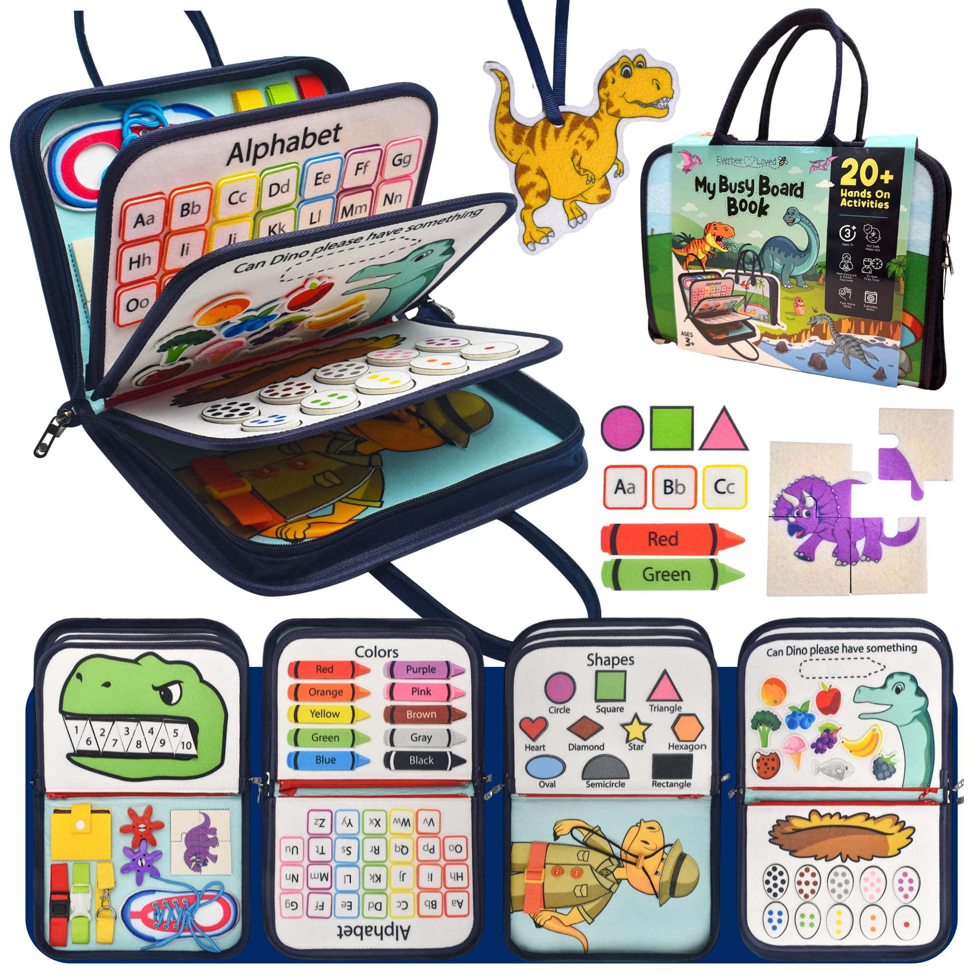 Montessori Busy Board for Toddlers 3-5 Years - Sensory Learning Activity Book with Fine Motor Skills Development - Perfect for Preschool Education & Travel Toys - Ideal for Airplane, Car Rides & Quiet Playtime at Home