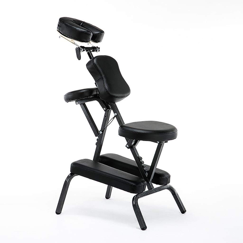 Premium WENJIA Spa Chair - Luxury Portable Folding Massage & Tattoo Chair with Leather Pad, Adjustable Height - Perfect for Home Spa, Salon, Tattoo Parlor & Hot Spring Relaxation (Black)