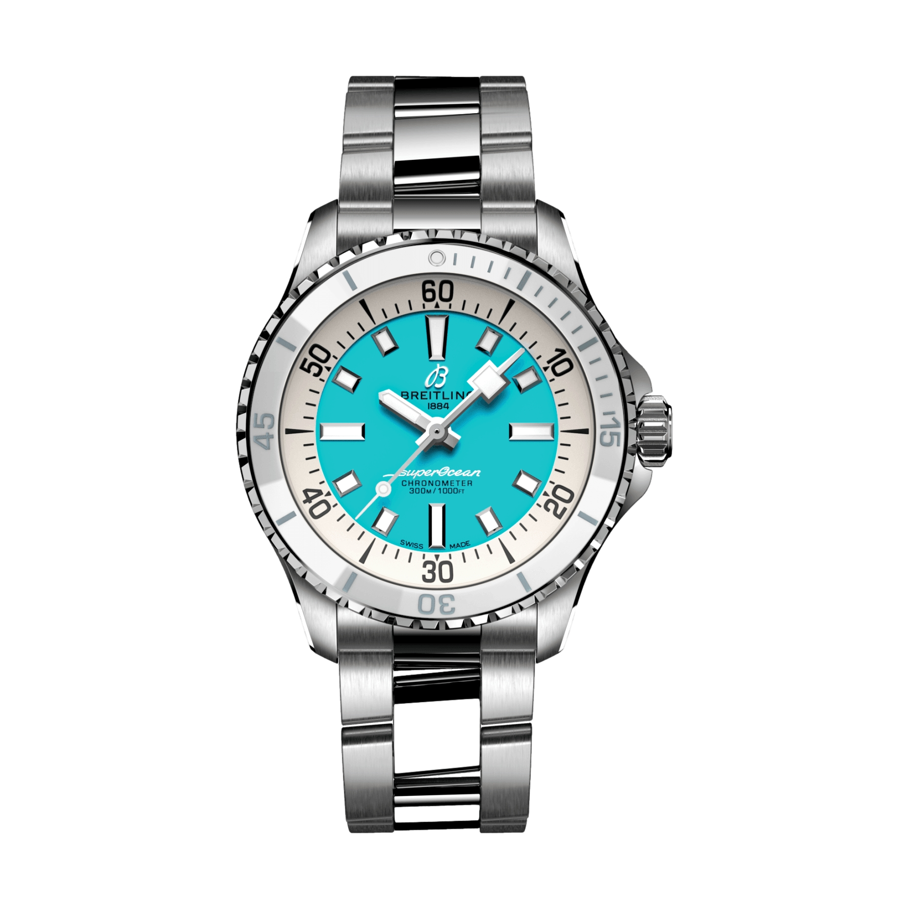 Superocean Automatic 36mm Turquoise Dial Men's Watch with Stainless Steel Bracelet - Perfect for Diving, Swimming & Everyday Wear