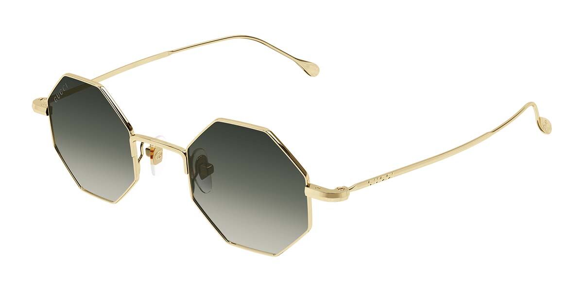 Gucci GG1814S Gold Grey Hexagon Sunglasses for Women - Luxury Designer Shades for Summer, Beach & Outdoor Fashion