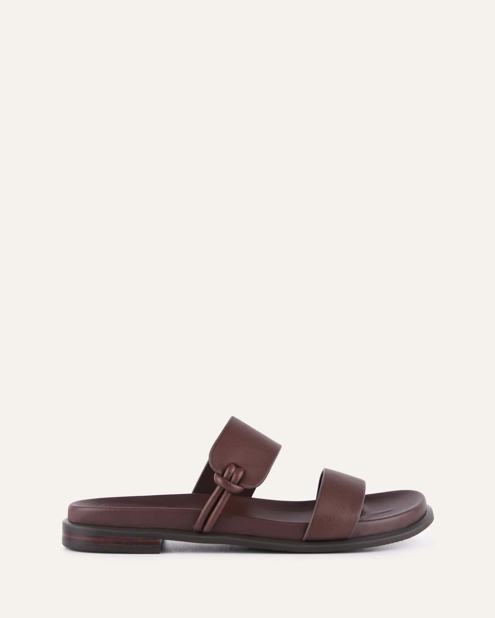 HAYES Flat Sandals for Women - Brown Leather Comfortable Slide Sandals - Perfect for Beach, Vacation, and Summer Outfits
