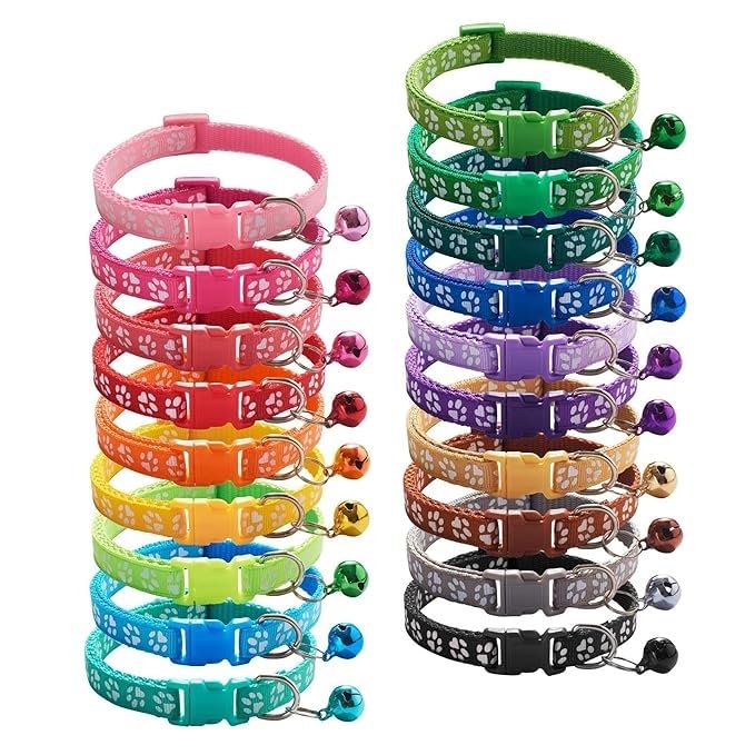 PSK PET MART Durable Nylon Dog Collar with Bell - Adjustable Paw Print Design for Small, Medium & Large Dogs - Perfect for Walking, Training & Outdoor Adventures