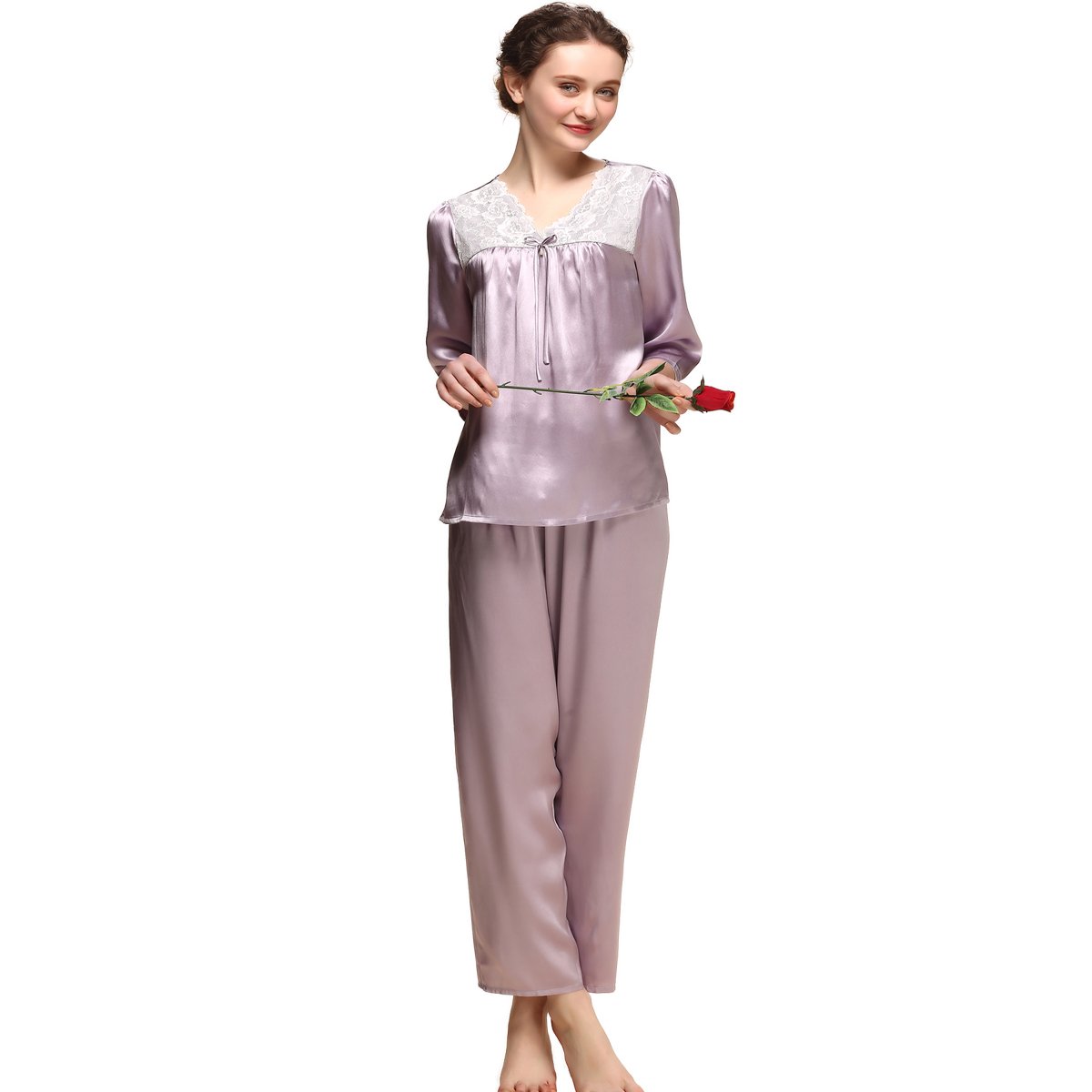 LoveSilk Women's Pure Silk Pajama Set - 3/4 Sleeve Luxury Sleepwear for Women - Soft & Breathable Silk PJS - Perfect Gift for Her - Ideal for Relaxing at Home, Spa Days & Romantic Getaways