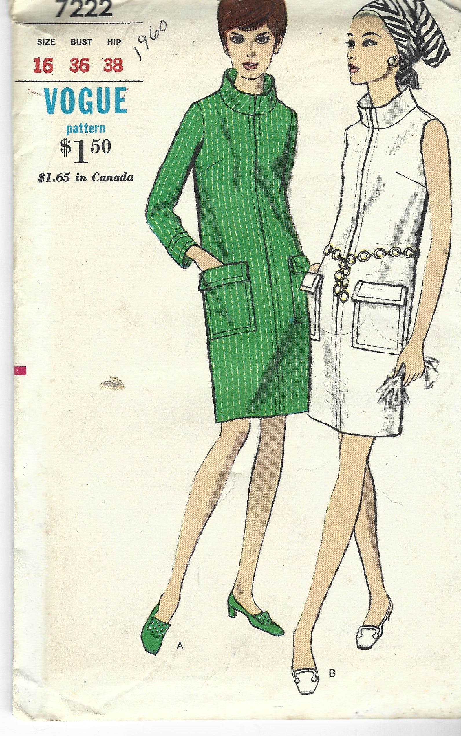 Vintage 1960s Vogue 7222 Ladies Slim One Piece Dress Sewing Pattern - Retro Fashion DIY Project for Parties & Special Occasions