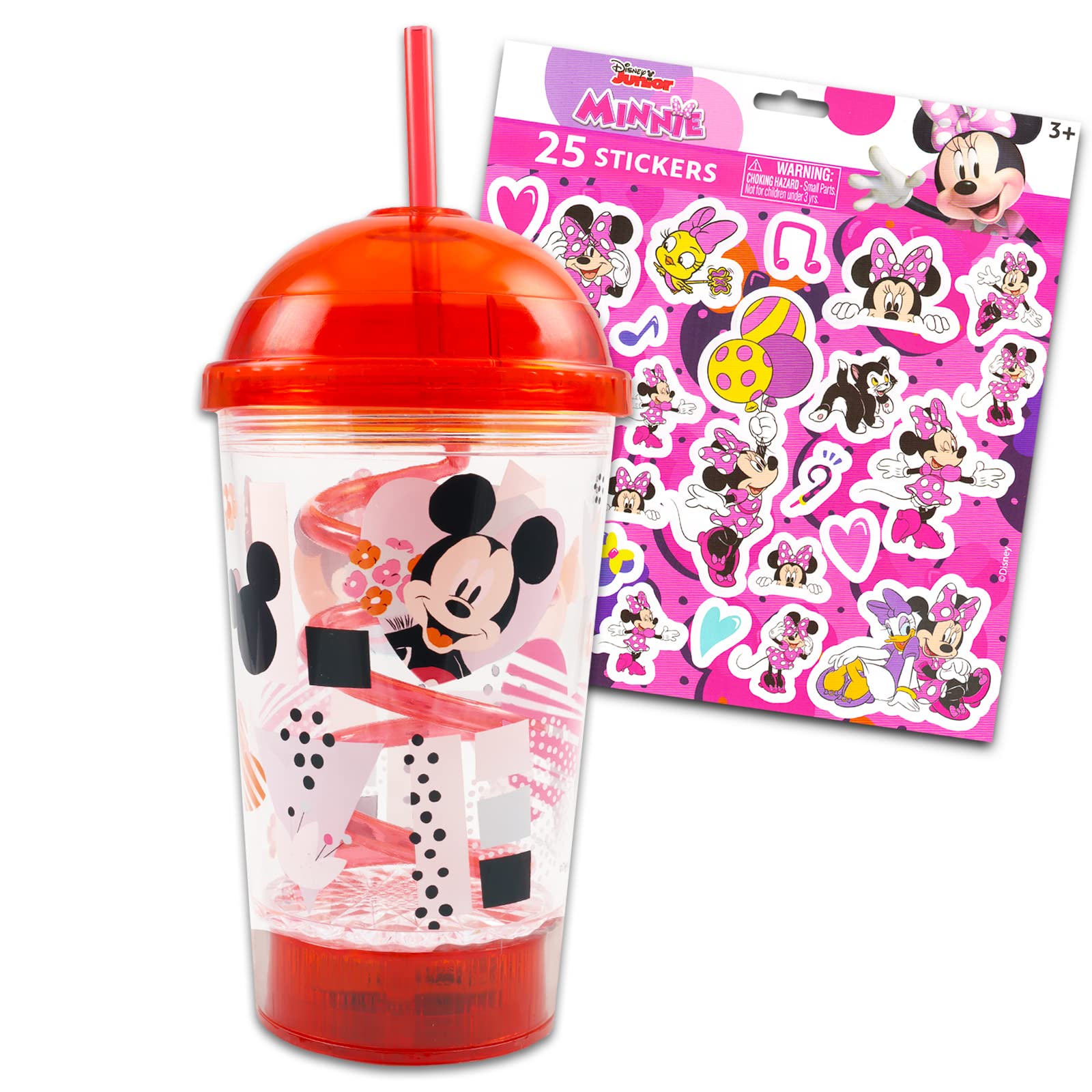 Disney Mickey and Minnie Mouse Stainless Steel Tumbler with Lid and Straw - 20oz Insulated Cup for Kids & Adults - Includes Fun Stickers - Perfect for School, Office, Travel and Disney Gifts