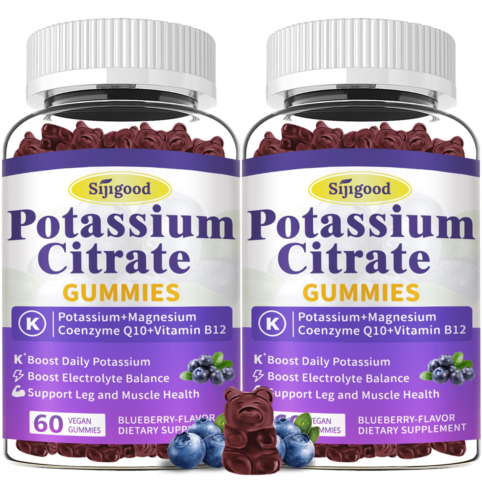 2 Pack Potassium Citrate Gummies - Vegan Potassium Supplement for Muscle Health, Leg Cramp Relief & Electrolyte Balance | Non-GMO, Gluten-Free, Blueberry Flavor (120 Count) | Perfect for Athletes, Fitness Enthusiasts & Active Lifestyles
