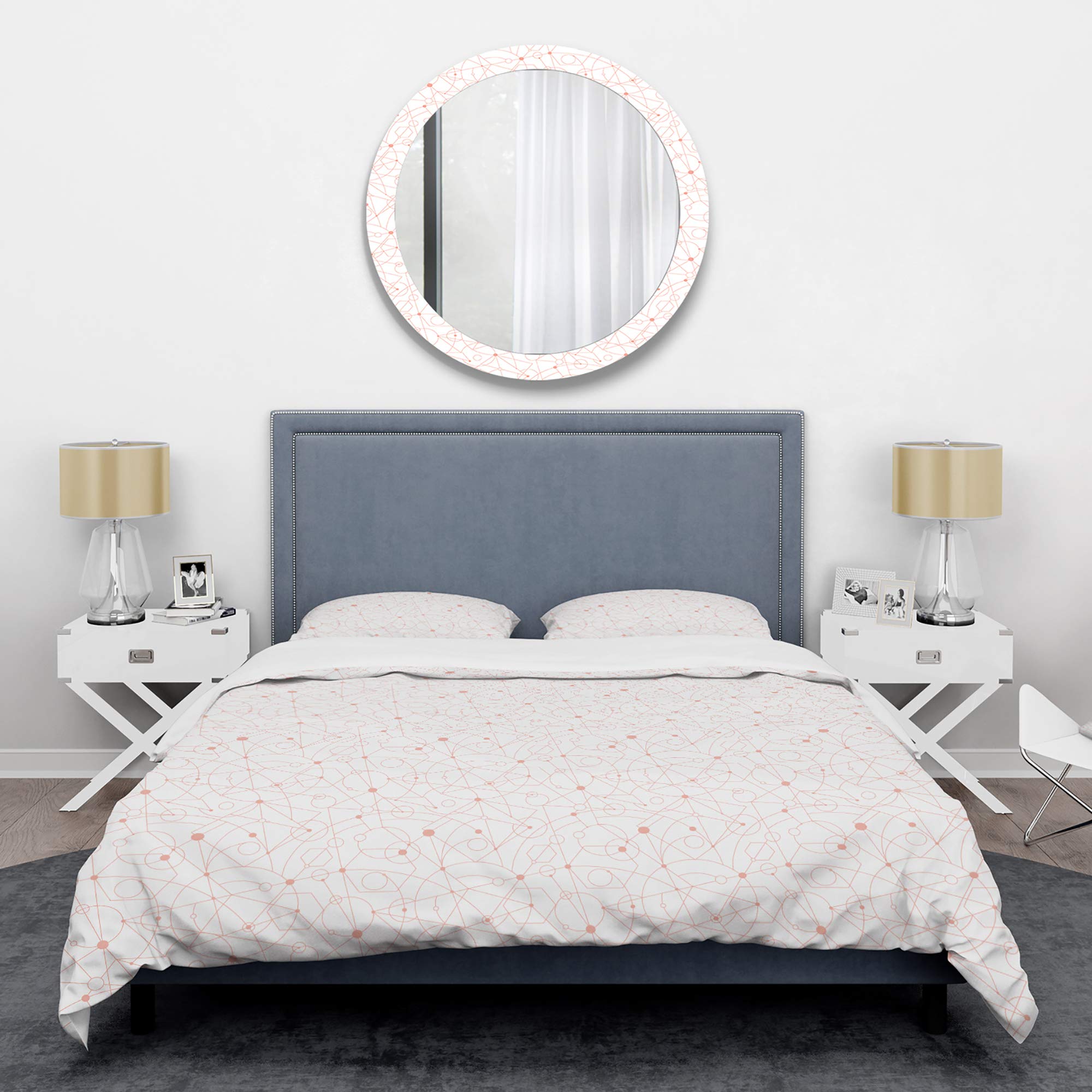 Retro Geometric Grid II Mid-Century Modern Duvet Cover Set - King Size White Bedding (3-Piece) | All Season Comfort for Master Bedroom & Guest Room Decor