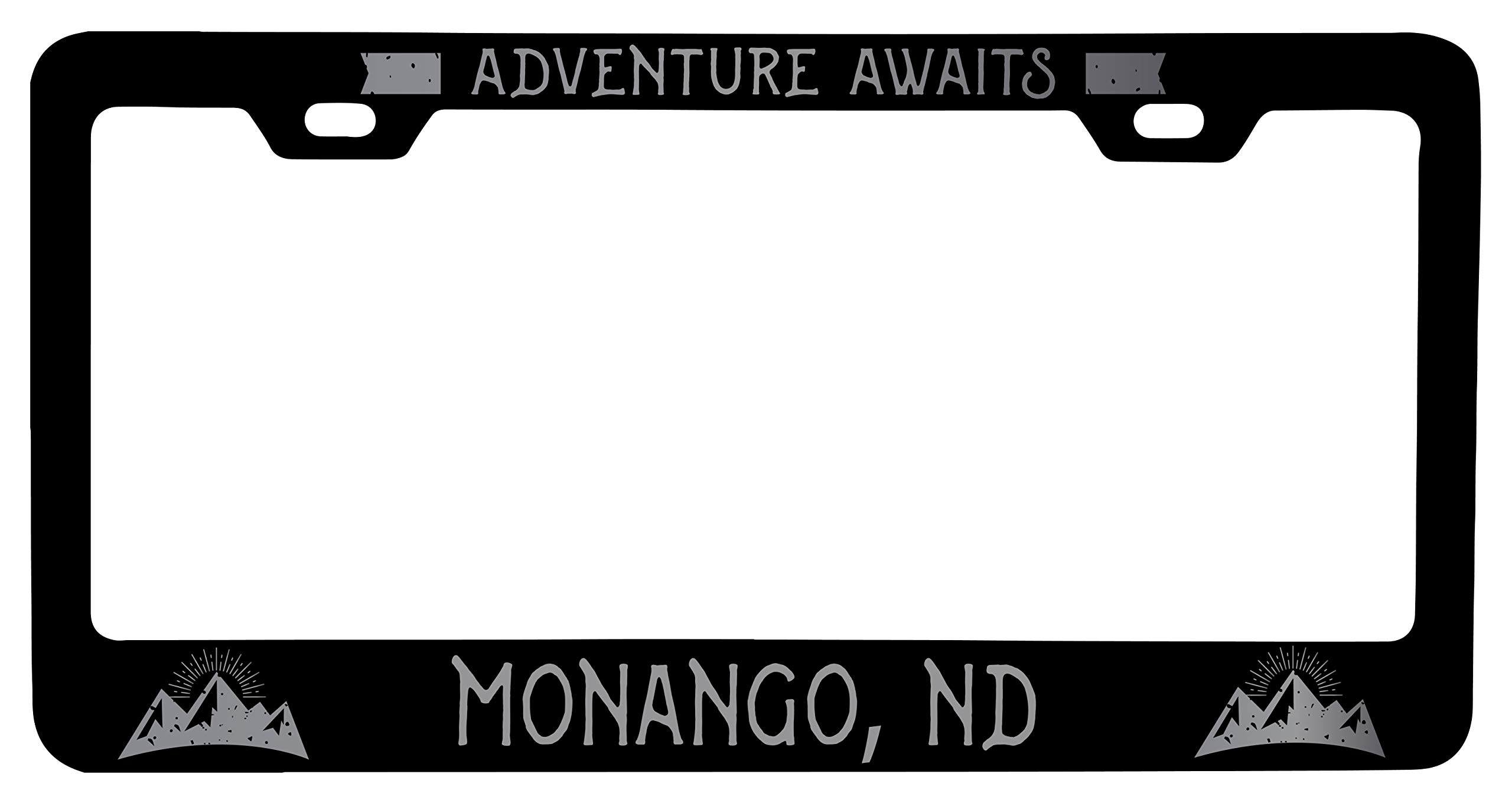 Monango North Dakota Laser Etched Vanity Black Metal License Plate Frame - Personalized Car Accessory for Front & Rear Bumper, Gift for Car Enthusiasts