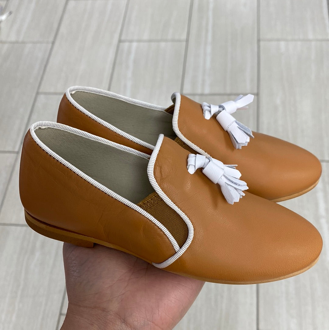 Sonatina Camel & White Tassel Smoking Loafers - Comfortable Slip-On Dress Shoes for Men | Perfect for Business, Office & Formal Occasions