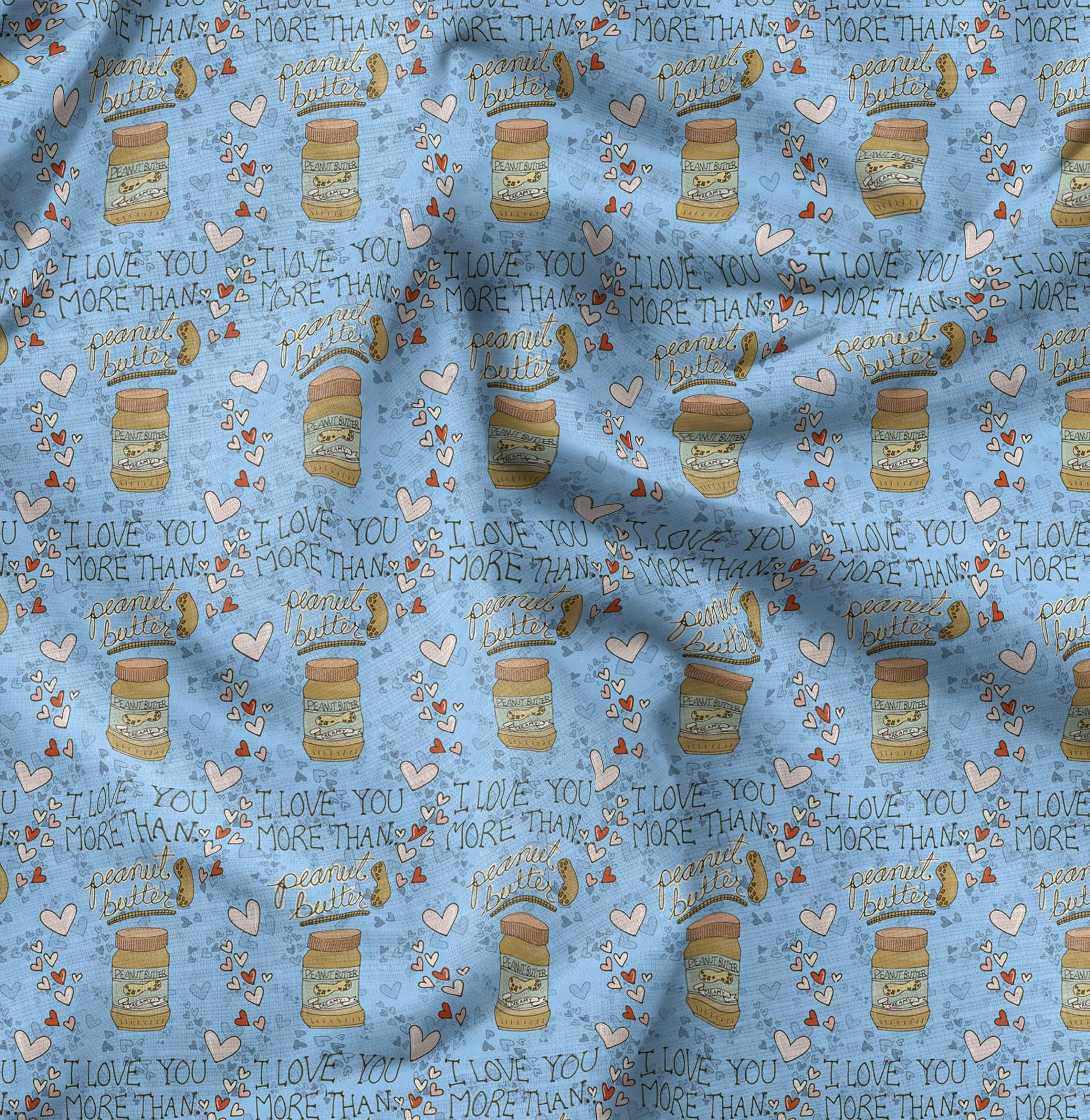Soimoi Poly Georgette Blue Fabric by The Yard - 52 Inch Wide Textured Peanut Butter Food Print Material for DIY Crafts, Quilting, Dressmaking & Home Decor - Nutty Playful Design Lightweight Fabric